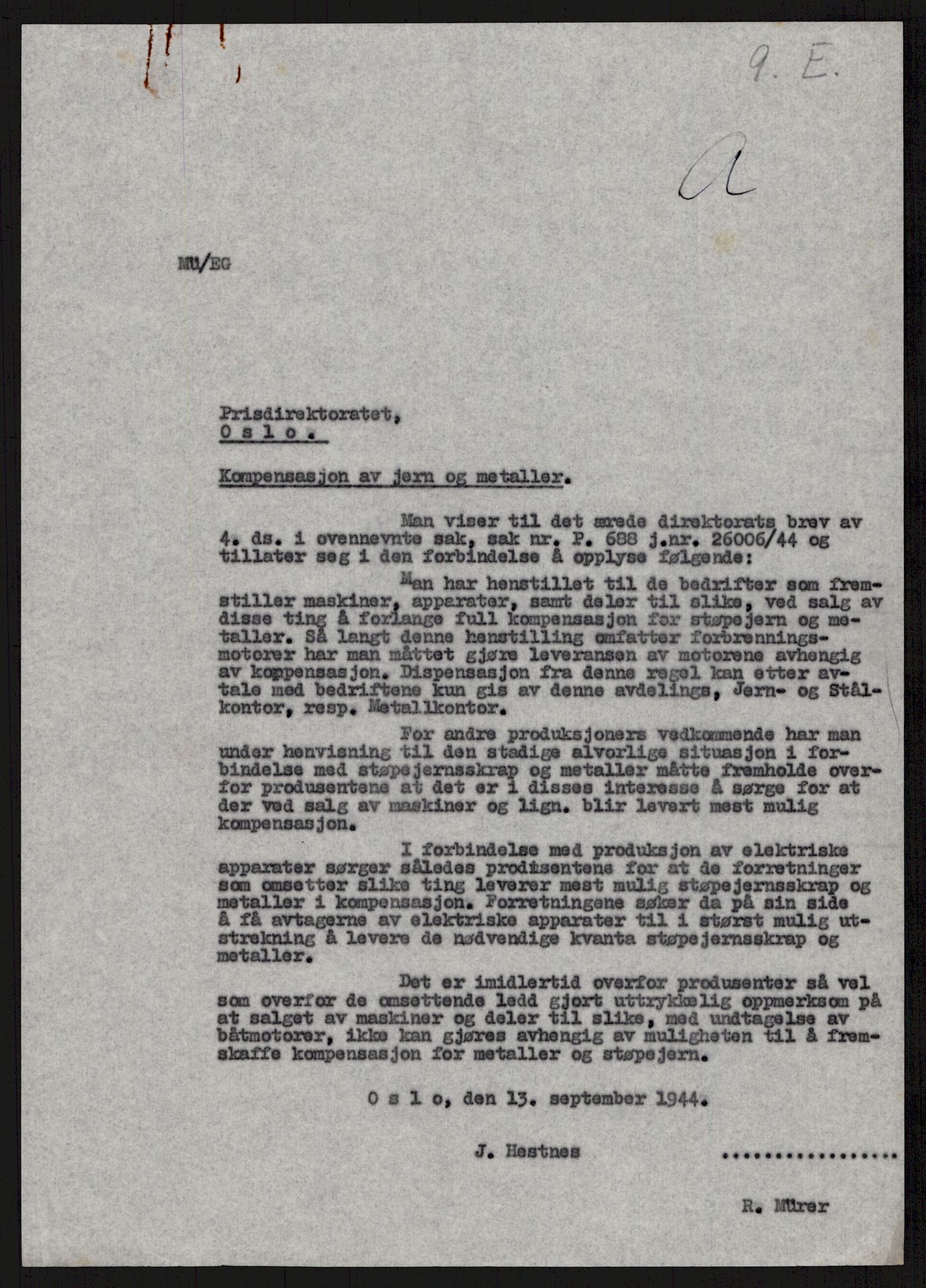 Direktoratet for industriforsyning, Sekretariatet, AV/RA-S-4153/D/Df/L0055: 9. Metallkontoret, 1940-1945, p. 245