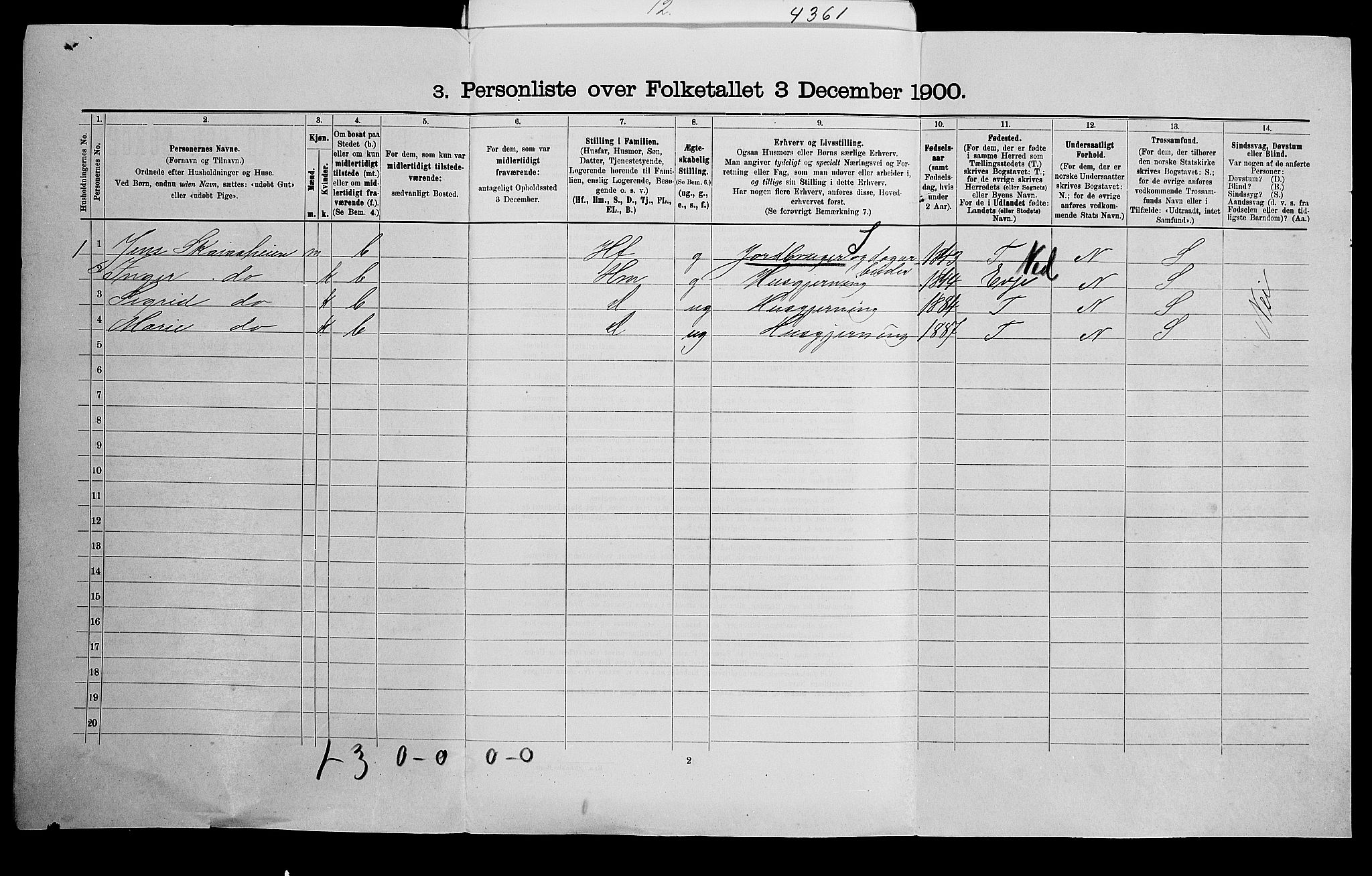 SAK, 1900 census for Iveland, 1900, p. 37