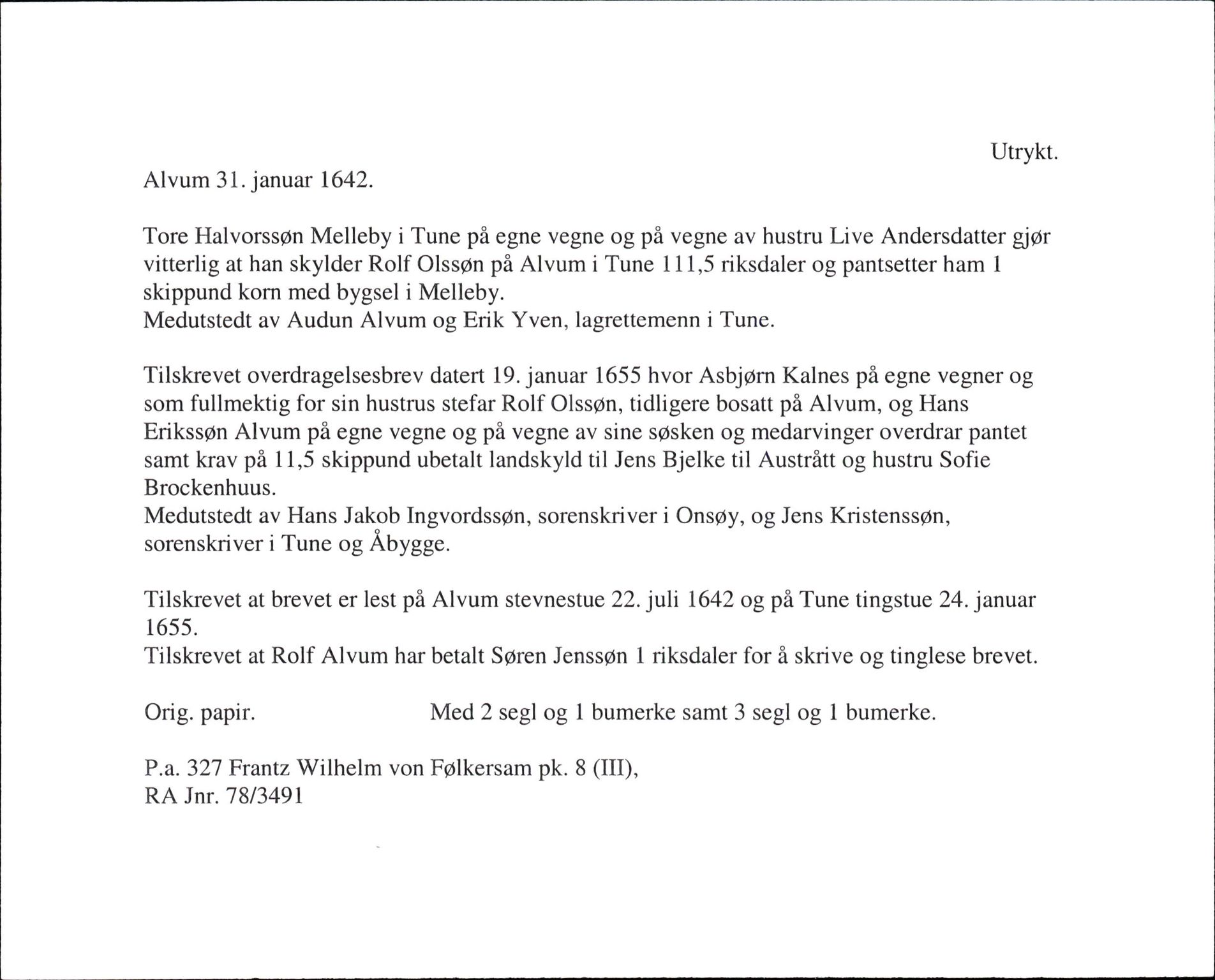 Riksarkivets diplomsamling, AV/RA-EA-5965/F35/F35i/L0001: DRA 1978 Følkersam, p. 215