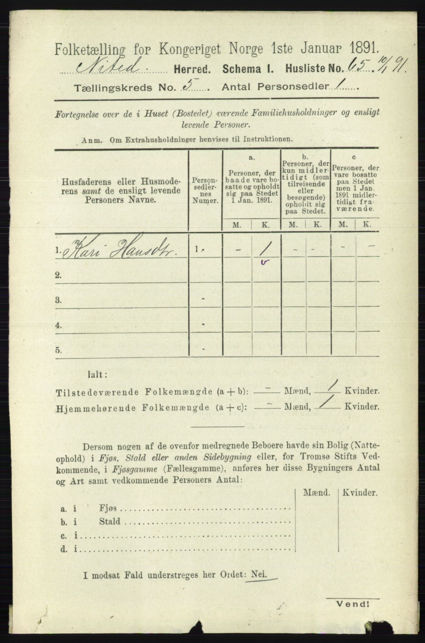 RA, 1891 census for 0233 Nittedal, 1891, p. 2181