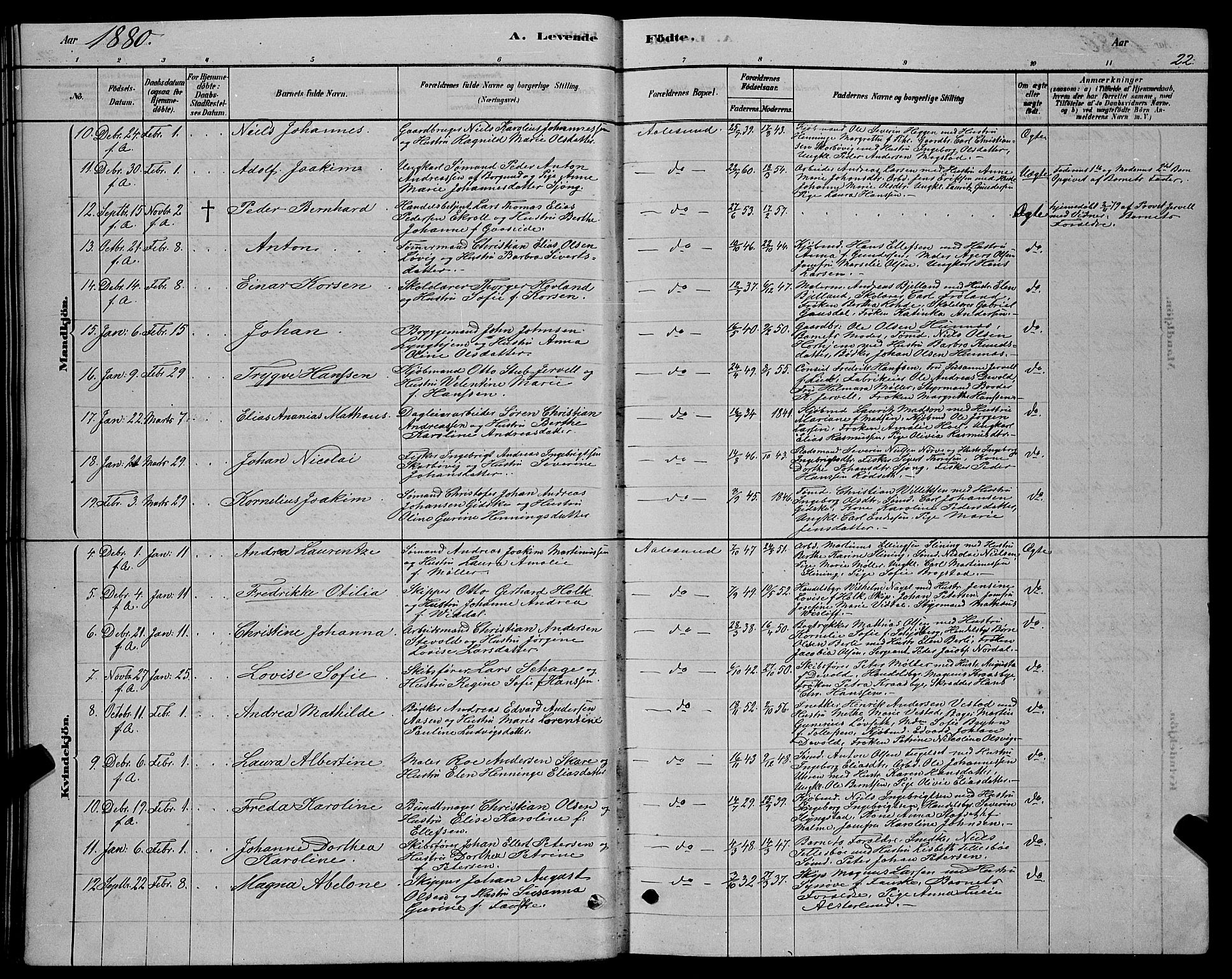 Ministerialprotokoller, klokkerbøker og fødselsregistre - Møre og Romsdal, SAT/A-1454/529/L0466: Parish register (copy) no. 529C03, 1878-1888, p. 22
