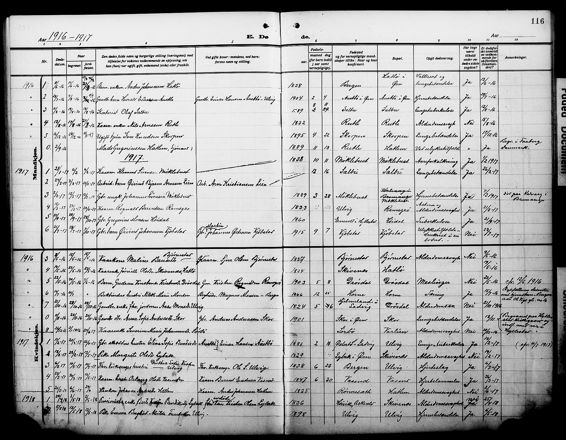 Hyllestad sokneprestembete, AV/SAB-A-80401: Parish register (copy) no. C 4, 1914-1927, p. 116