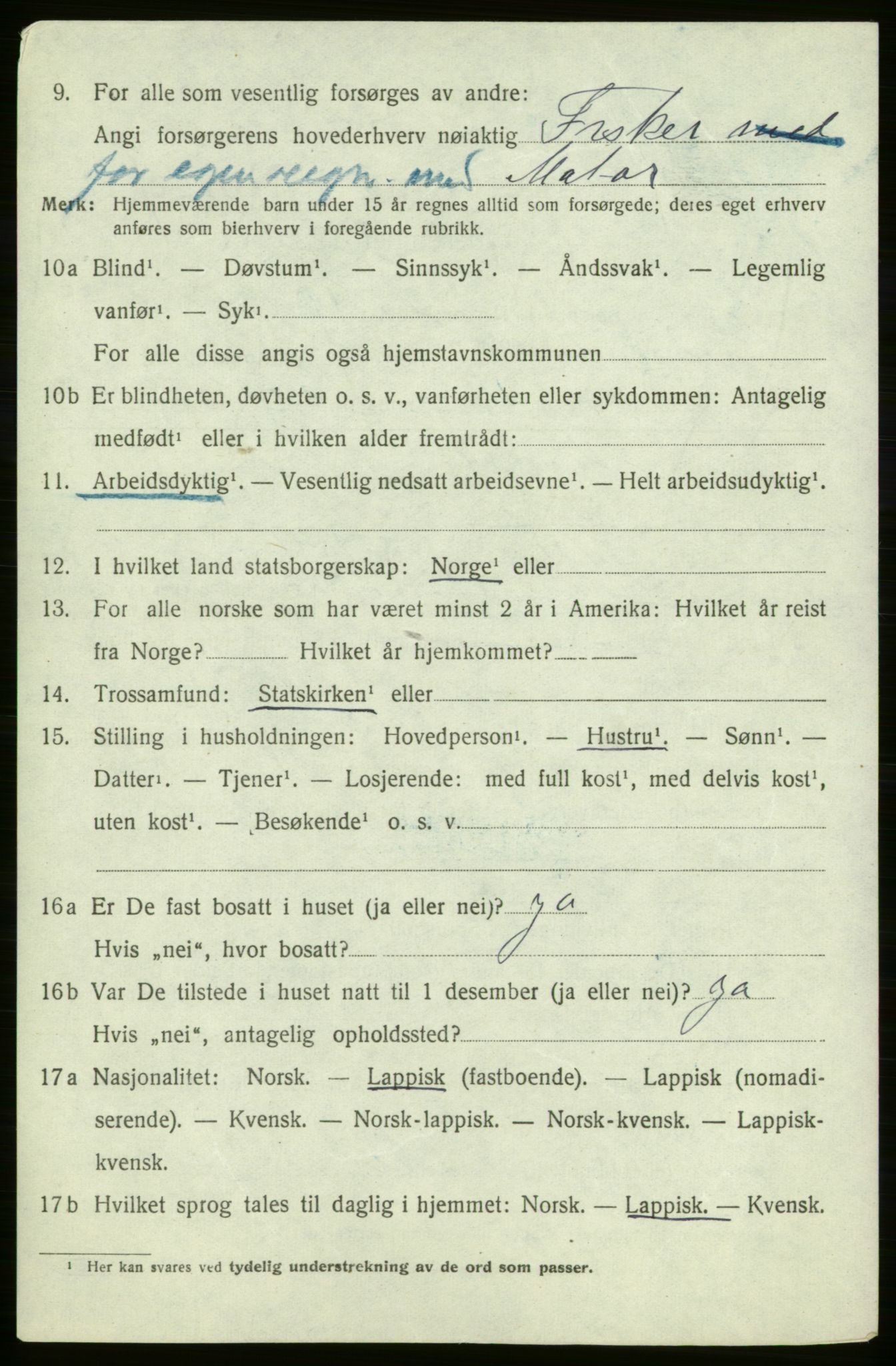 SATØ, 1920 census for , 1920, p. 609