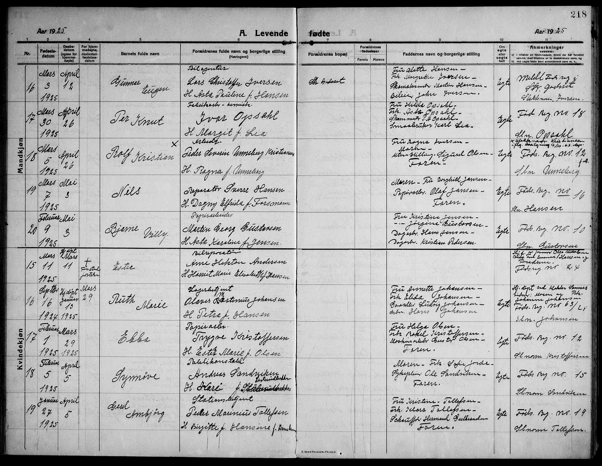 Strømsø kirkebøker, AV/SAKO-A-246/F/Fa/L0029: Parish register (official) no. I 27, 1915-1930, p. 218