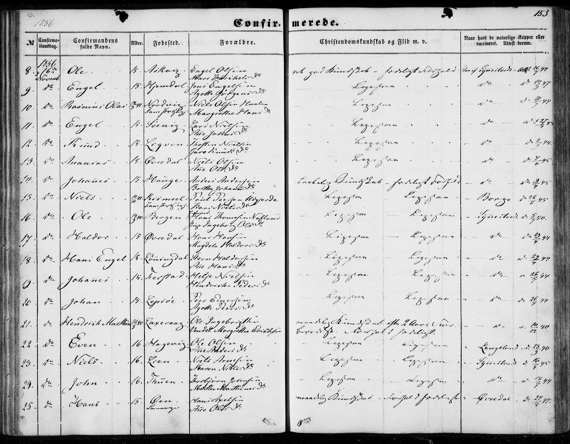 Os sokneprestembete, AV/SAB-A-99929: Parish register (official) no. A 16, 1851-1859, p. 153