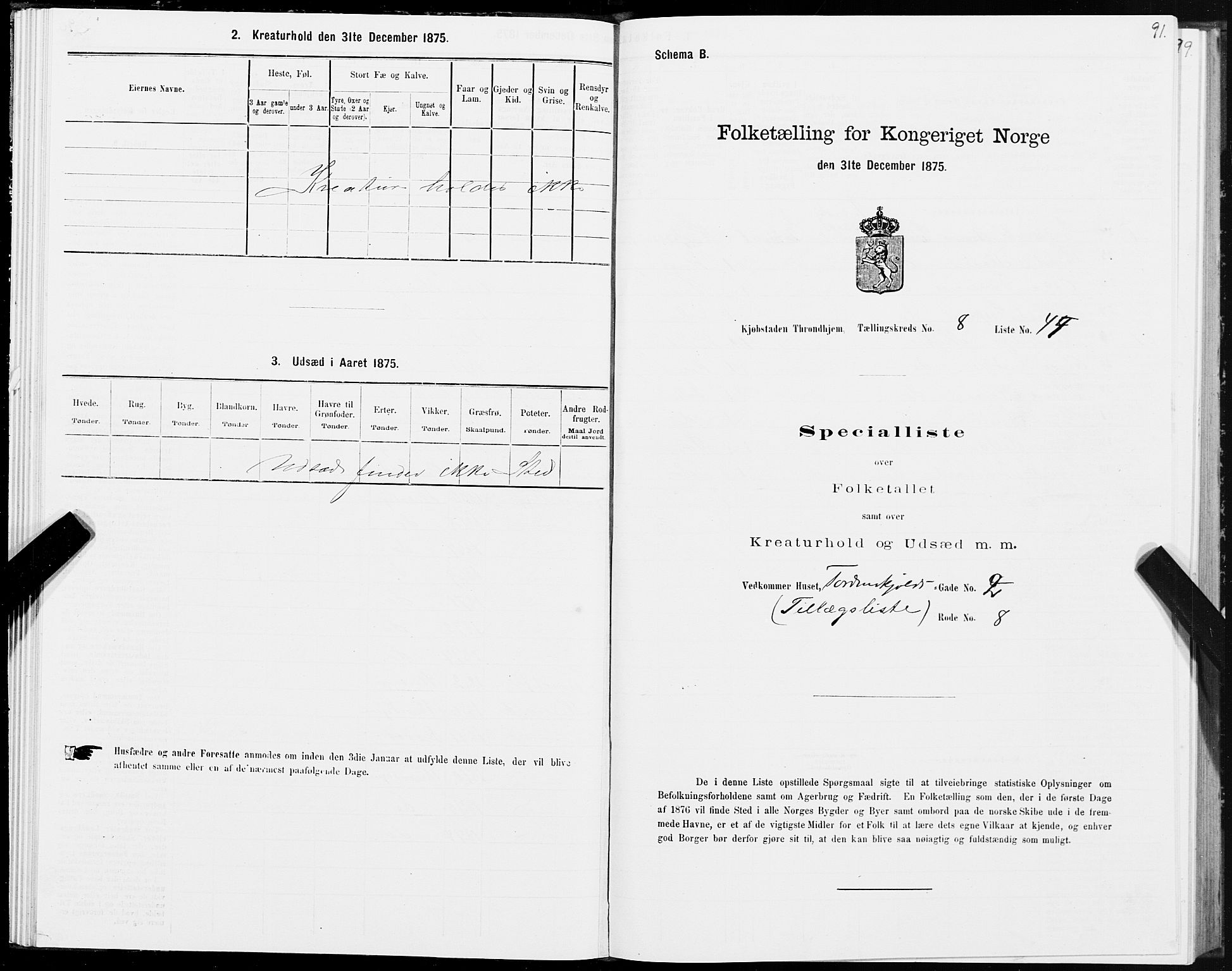 SAT, 1875 census for 1601 Trondheim, 1875, p. 5091