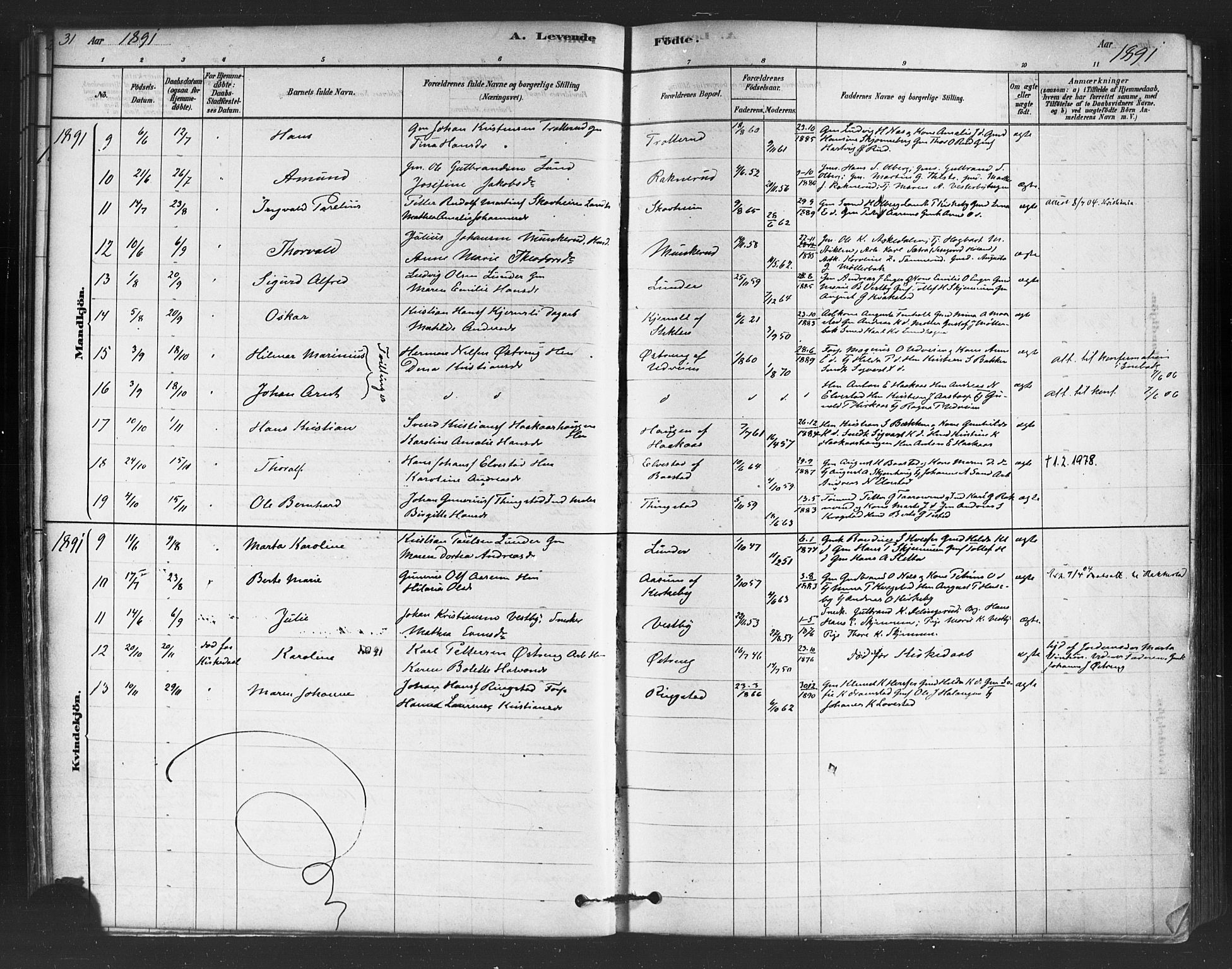 Trøgstad prestekontor Kirkebøker, SAO/A-10925/F/Fb/L0001: Parish register (official) no. II 1, 1878-1902, p. 31