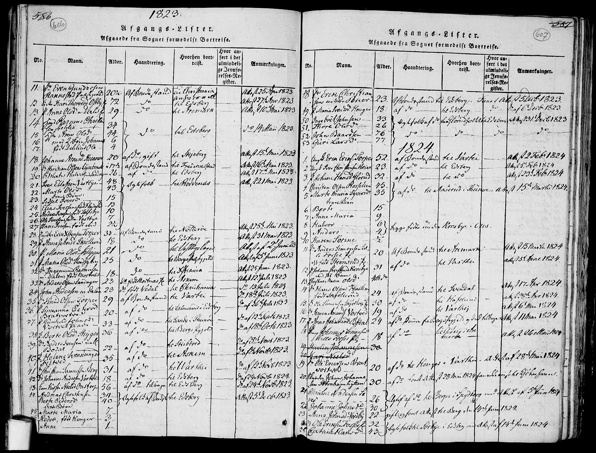 Rakkestad prestekontor Kirkebøker, SAO/A-2008/F/Fa/L0006: Parish register (official) no. I 6, 1814-1824, p. 606-607