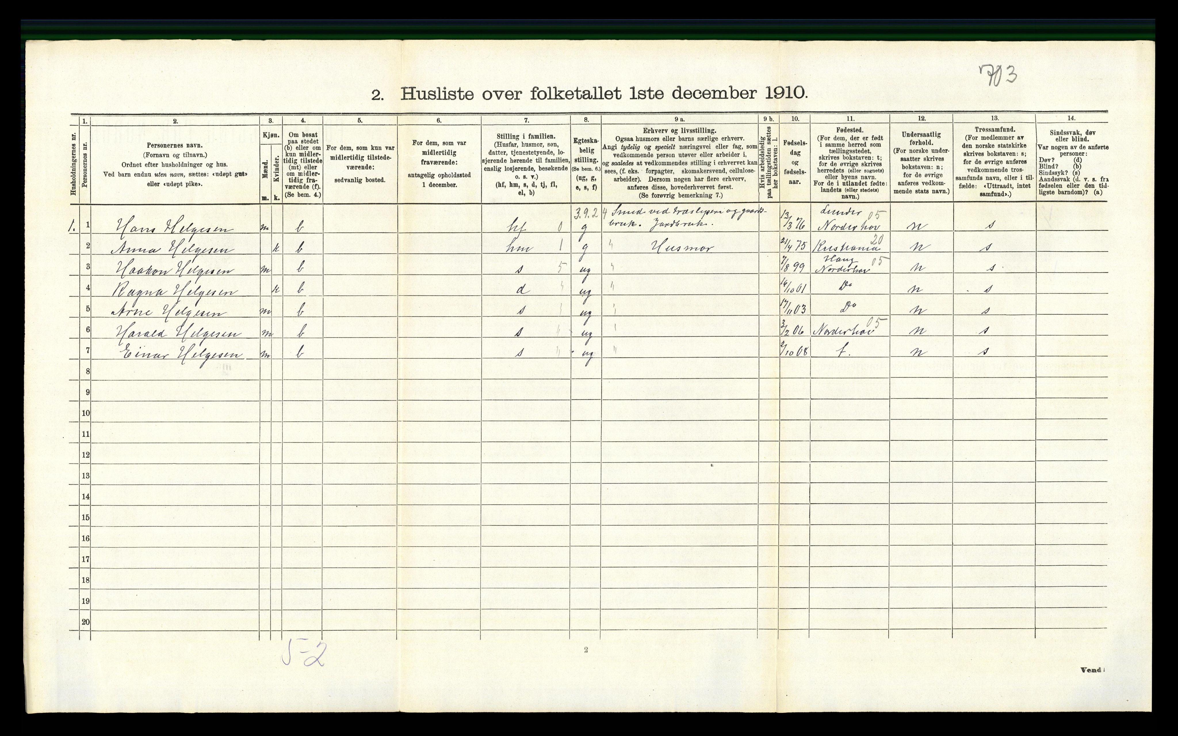 RA, 1910 census for Hole, 1910, p. 199