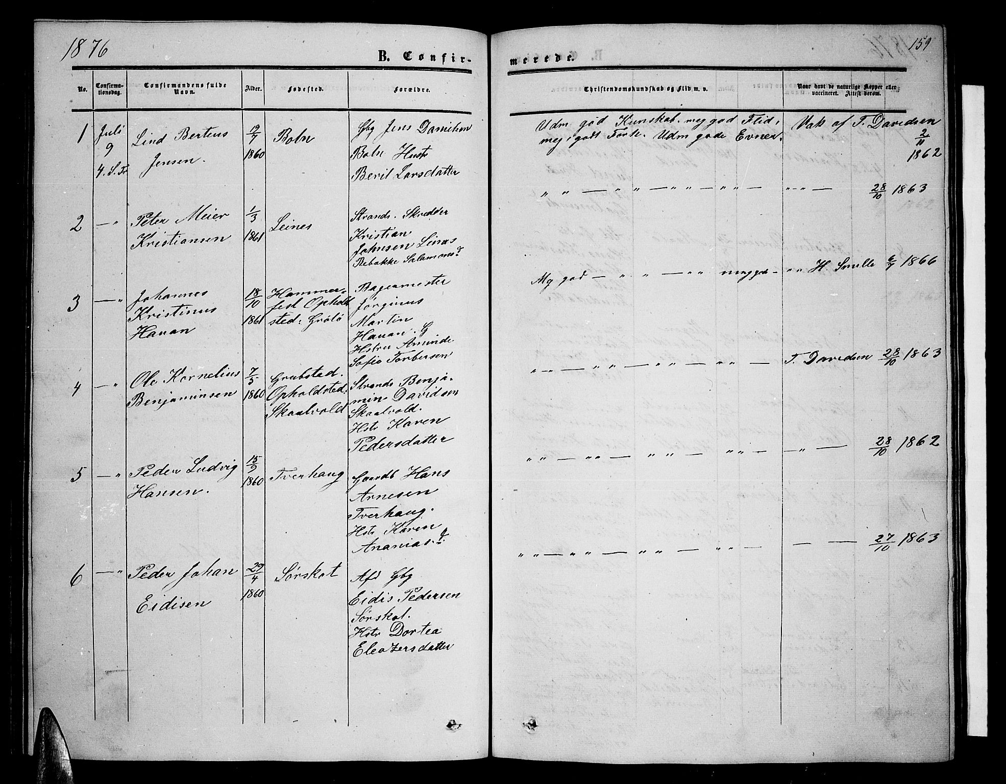 Ministerialprotokoller, klokkerbøker og fødselsregistre - Nordland, SAT/A-1459/857/L0827: Parish register (copy) no. 857C02, 1852-1879, p. 159
