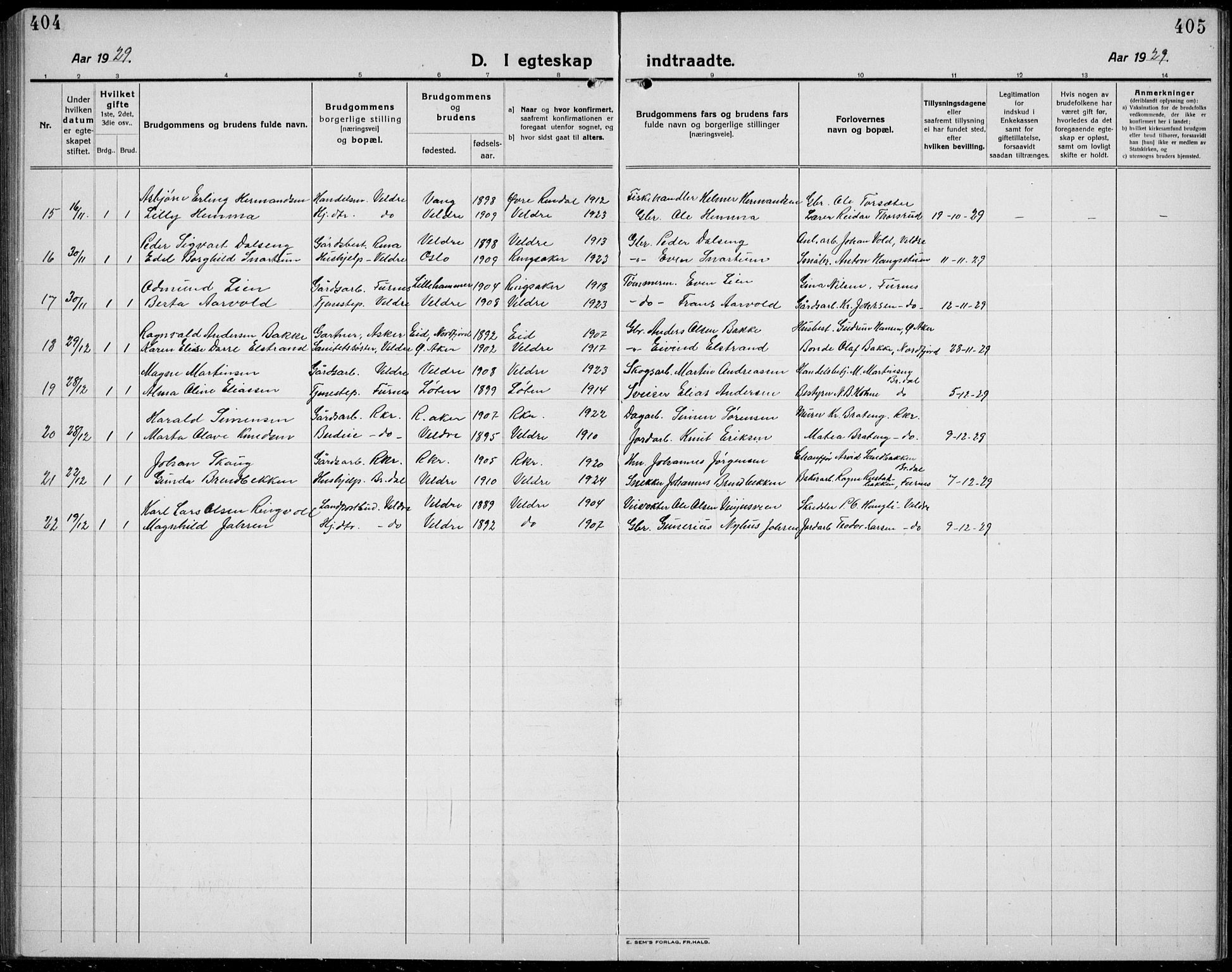 Veldre prestekontor, AV/SAH-PREST-018/L/La/L0001: Parish register (copy) no. 1, 1921-1934, p. 404-405