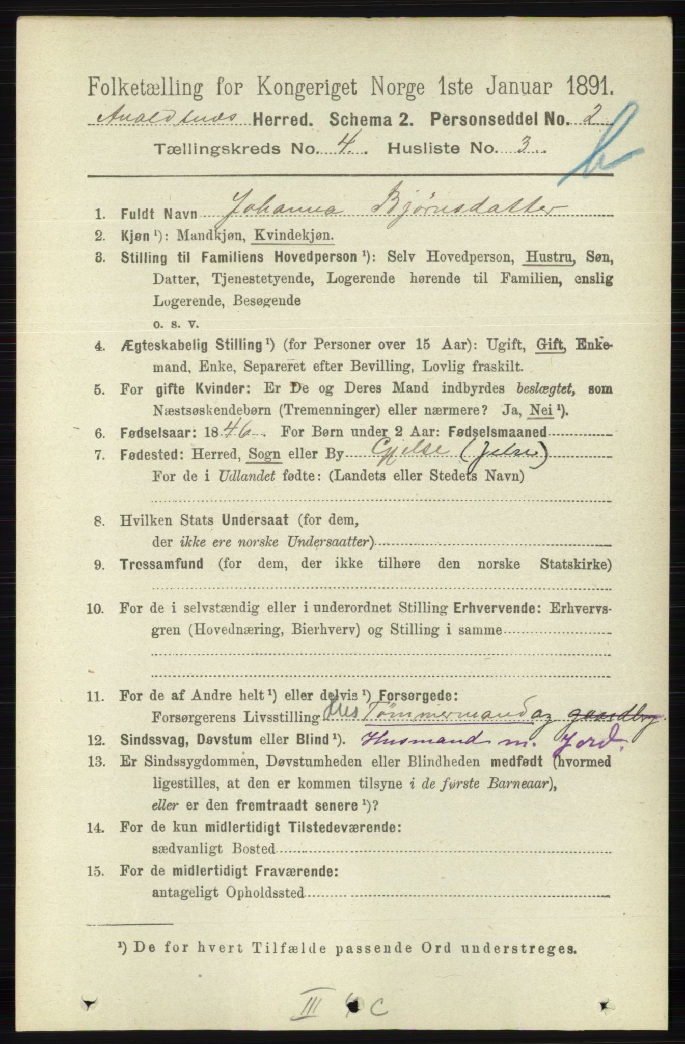 RA, 1891 census for 1147 Avaldsnes, 1891, p. 2832