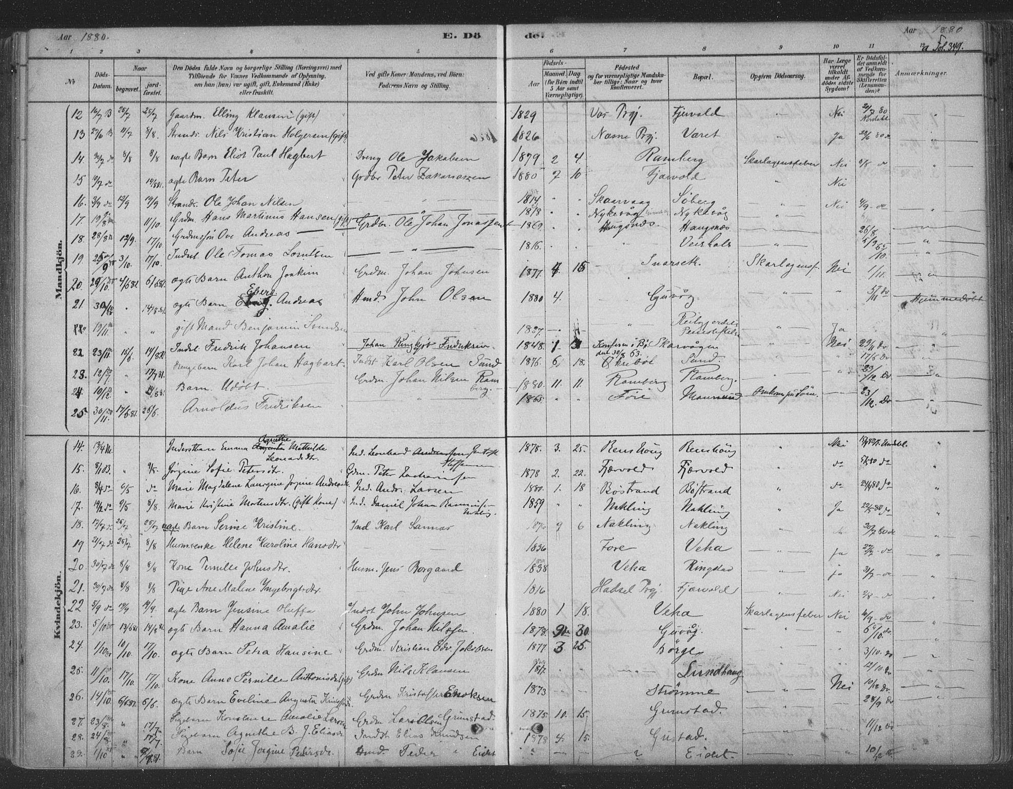 Ministerialprotokoller, klokkerbøker og fødselsregistre - Nordland, AV/SAT-A-1459/891/L1302: Parish register (official) no. 891A07, 1878-1895, p. 349