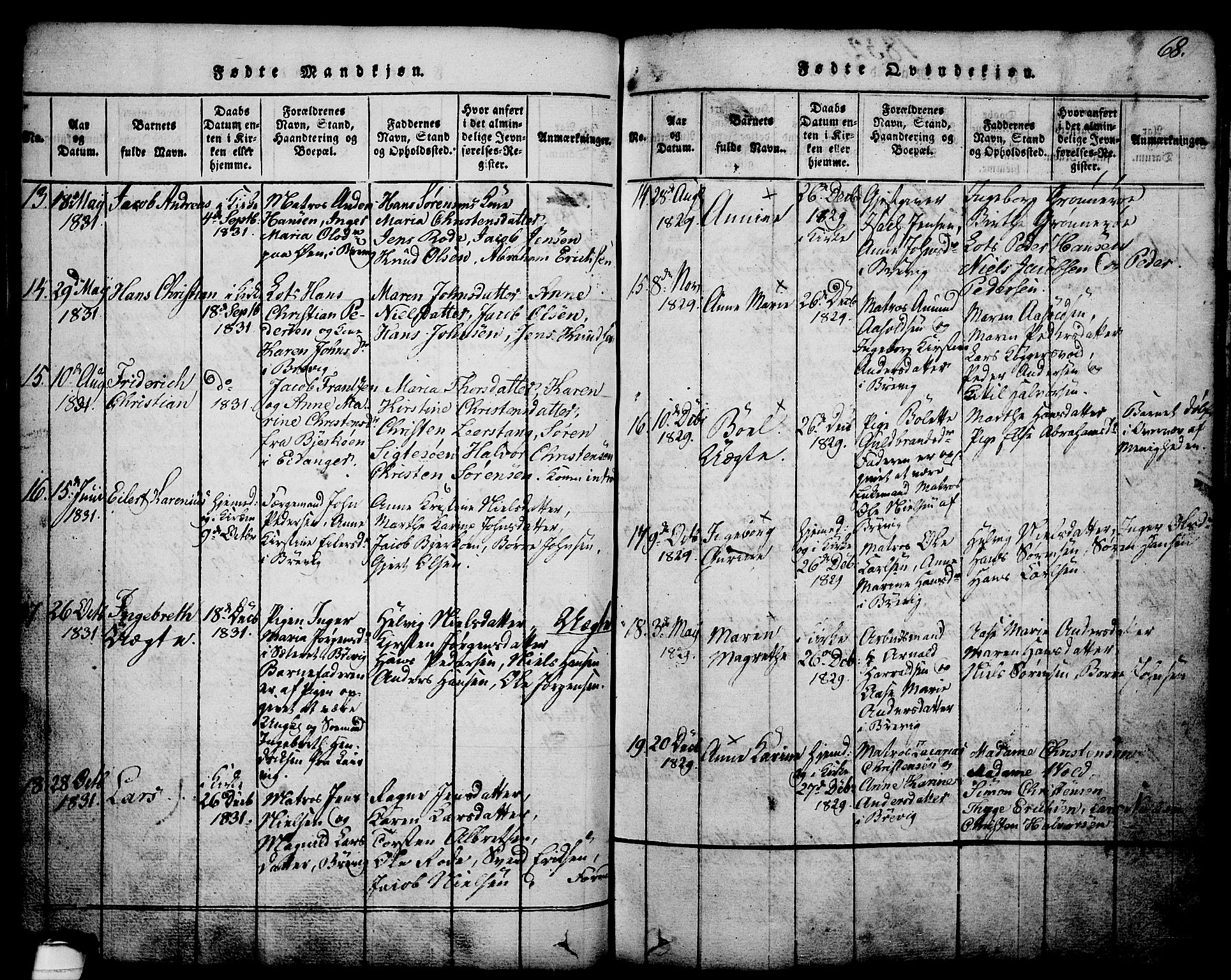 Brevik kirkebøker, SAKO/A-255/G/Ga/L0001: Parish register (copy) no. 1, 1814-1845, p. 68