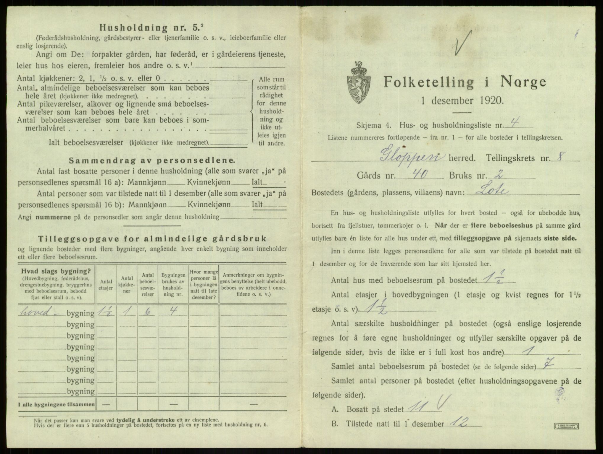 SAB, 1920 census for Gloppen, 1920, p. 576