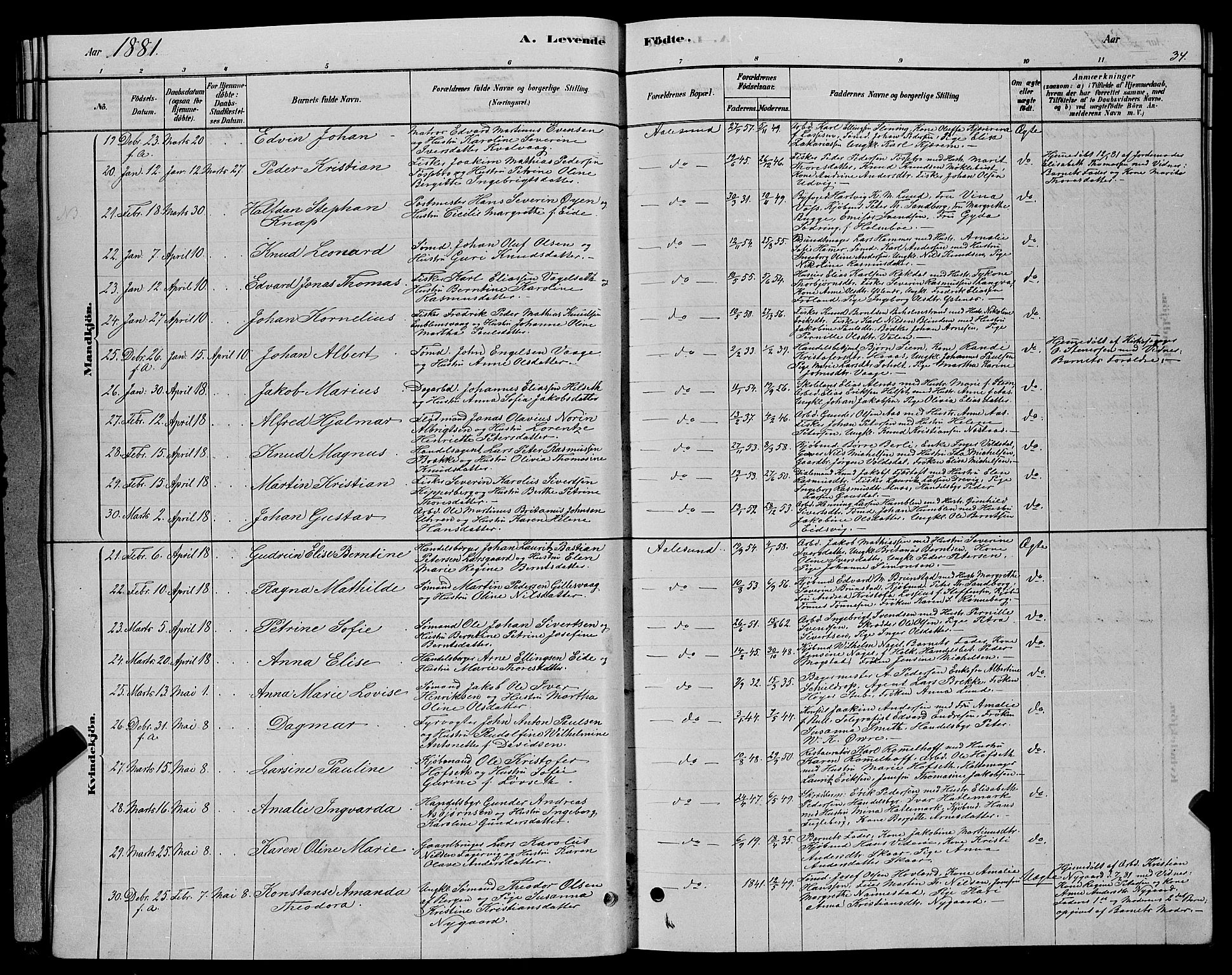 Ministerialprotokoller, klokkerbøker og fødselsregistre - Møre og Romsdal, SAT/A-1454/529/L0466: Parish register (copy) no. 529C03, 1878-1888, p. 34