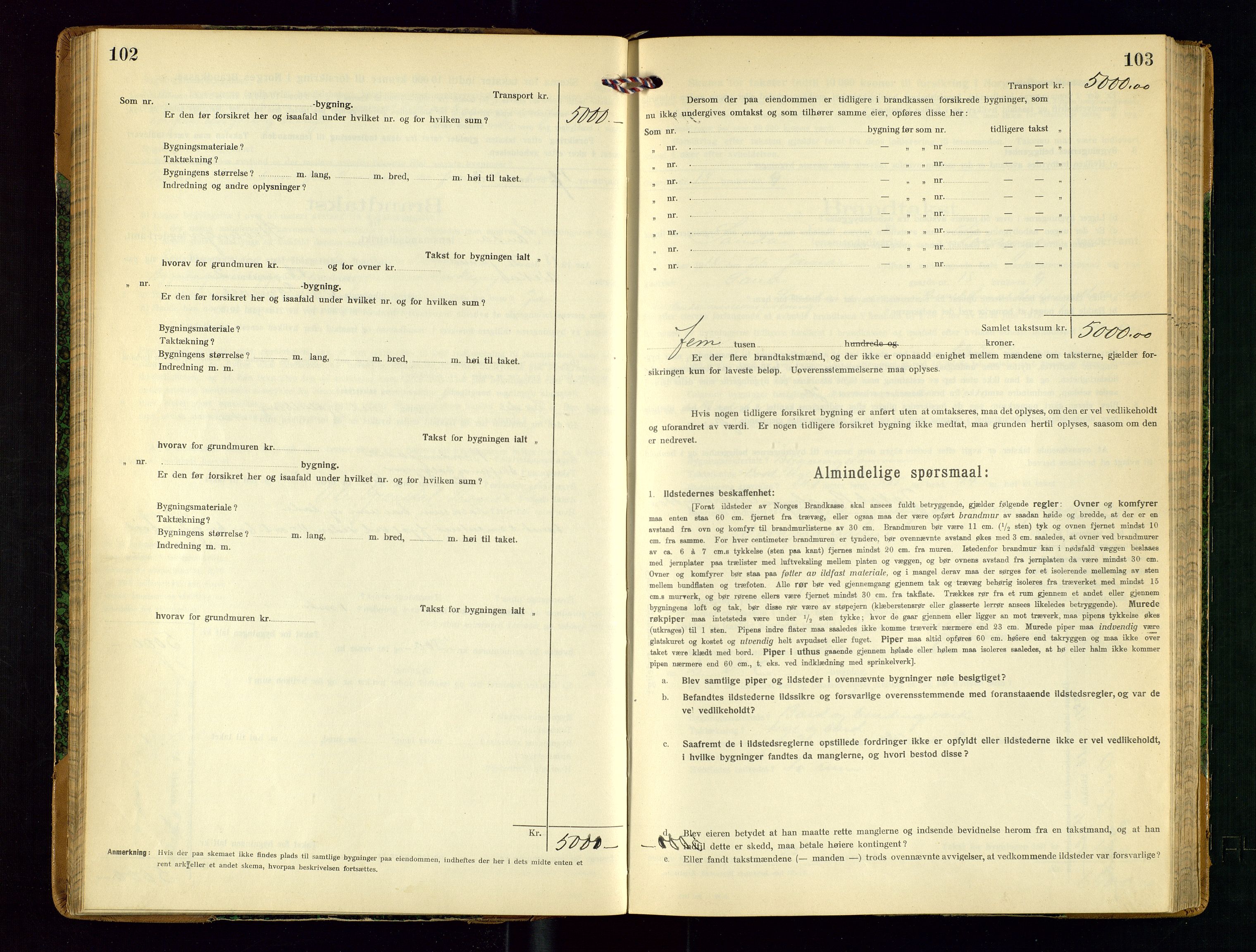 Sauda lensmannskontor, AV/SAST-A-100177/Gob/L0002: Branntakstprotokoll - skjematakst, 1916-1928, p. 102-103