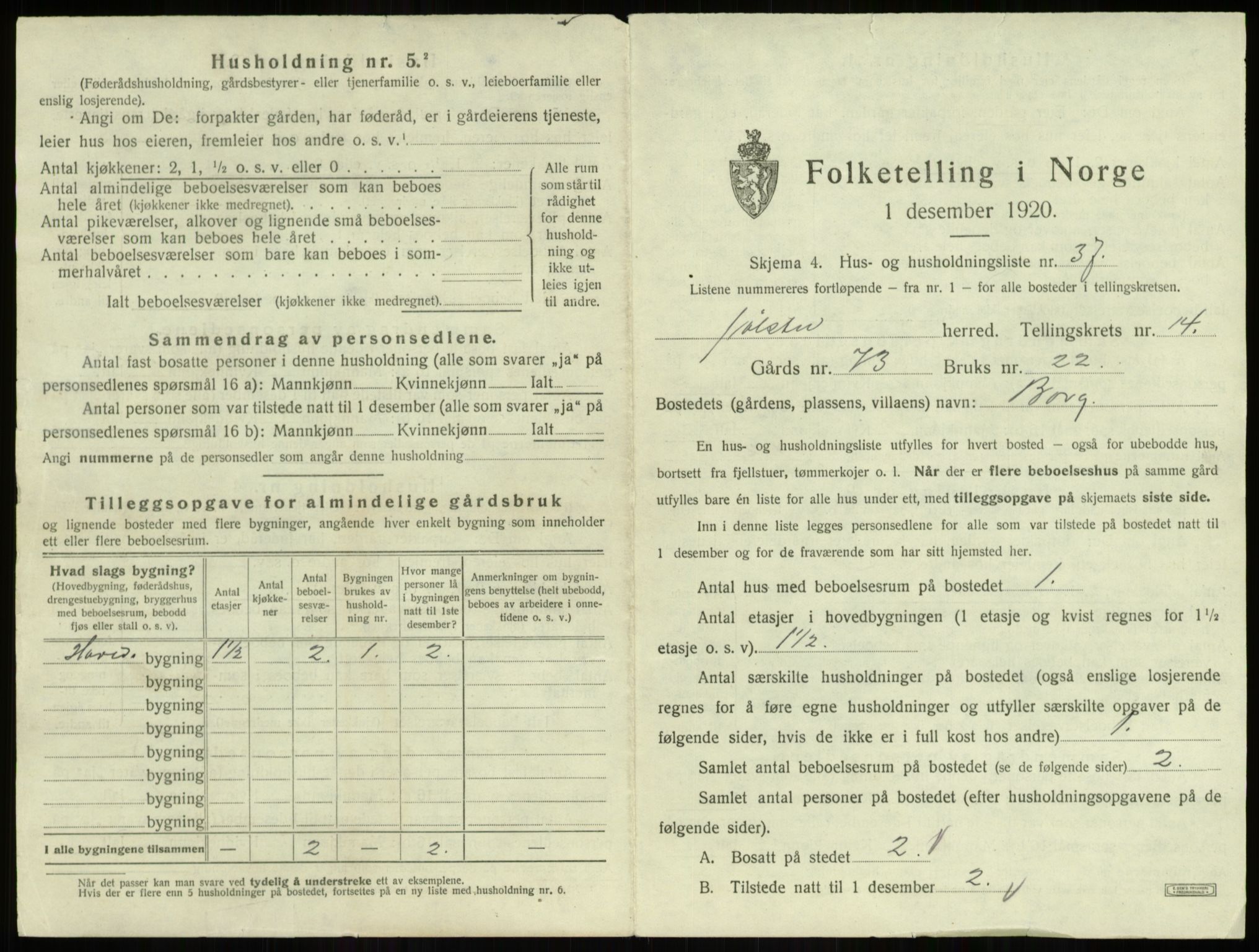 SAB, 1920 census for Jølster, 1920, p. 990