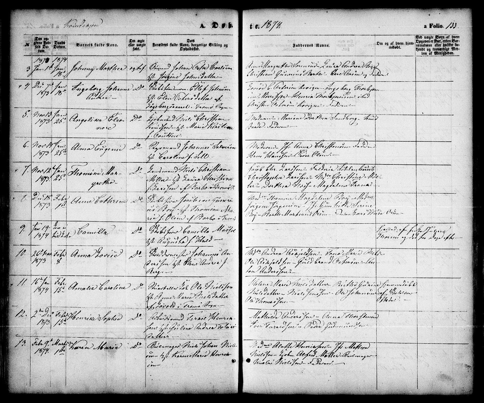 Arendal sokneprestkontor, Trefoldighet, SAK/1111-0040/F/Fa/L0007: Parish register (official) no. A 7, 1868-1878, p. 133