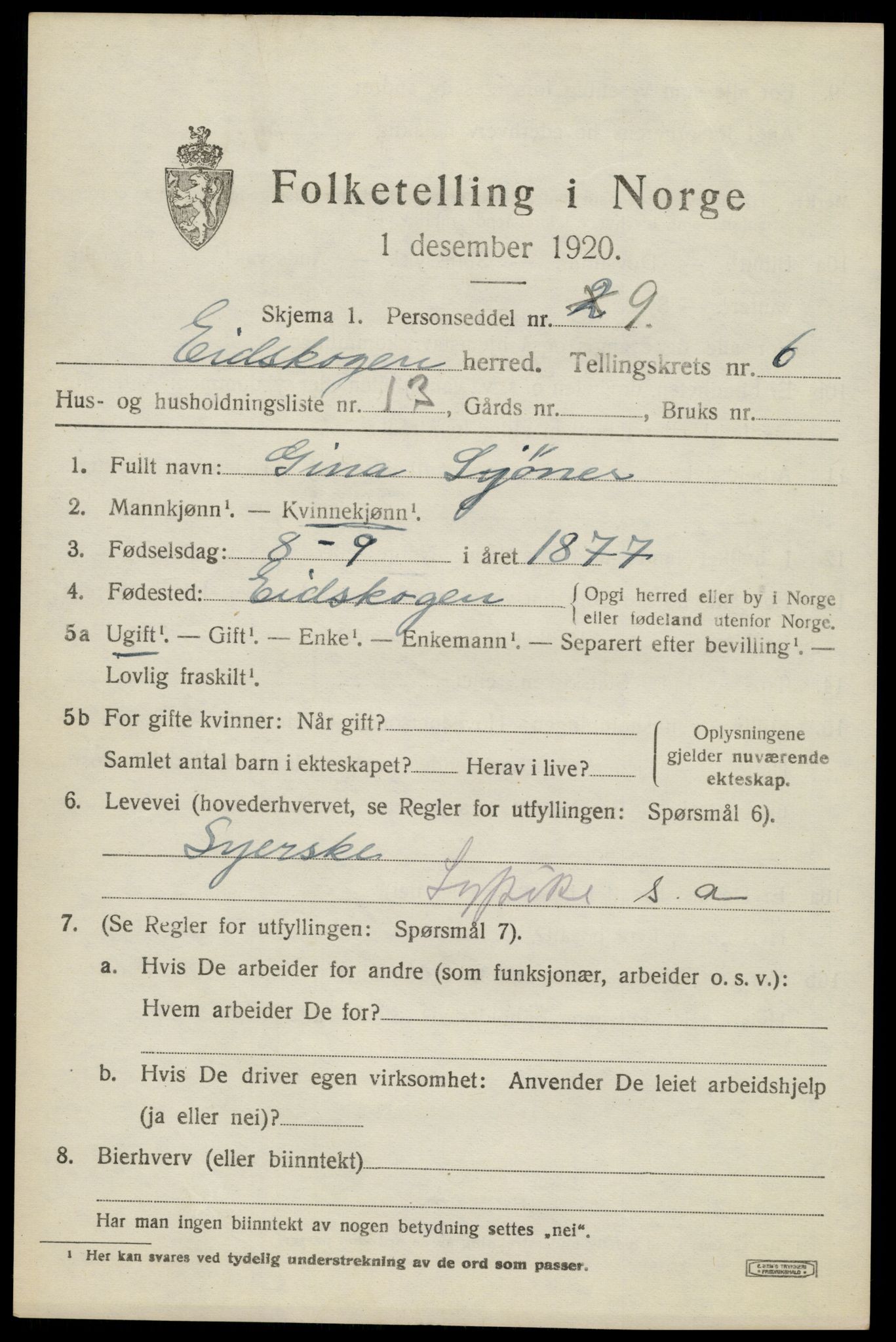 SAH, 1920 census for Eidskog, 1920, p. 6529