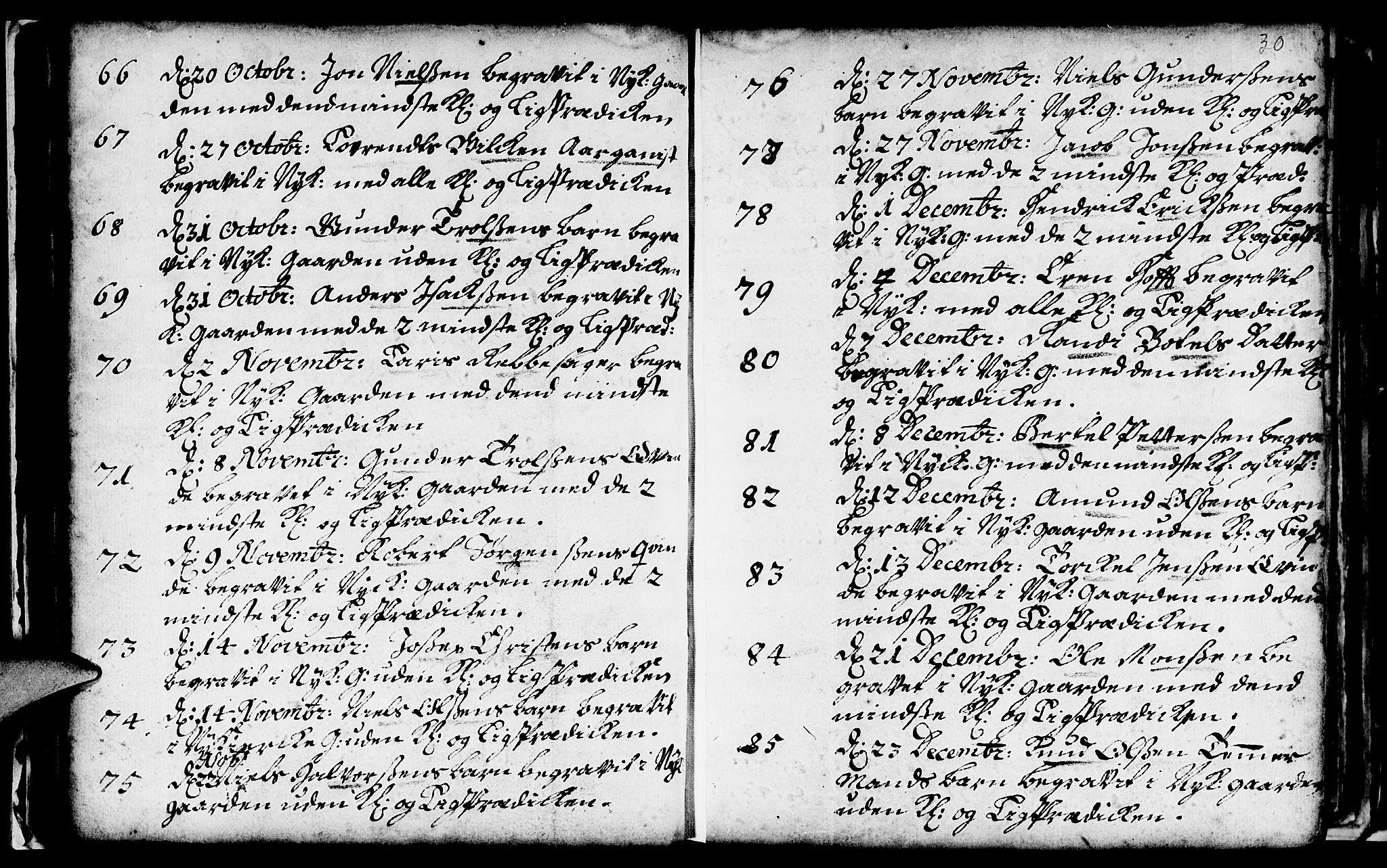 Nykirken Sokneprestembete, SAB/A-77101/H/Haa/L0009: Parish register (official) no. A 9, 1689-1759, p. 30