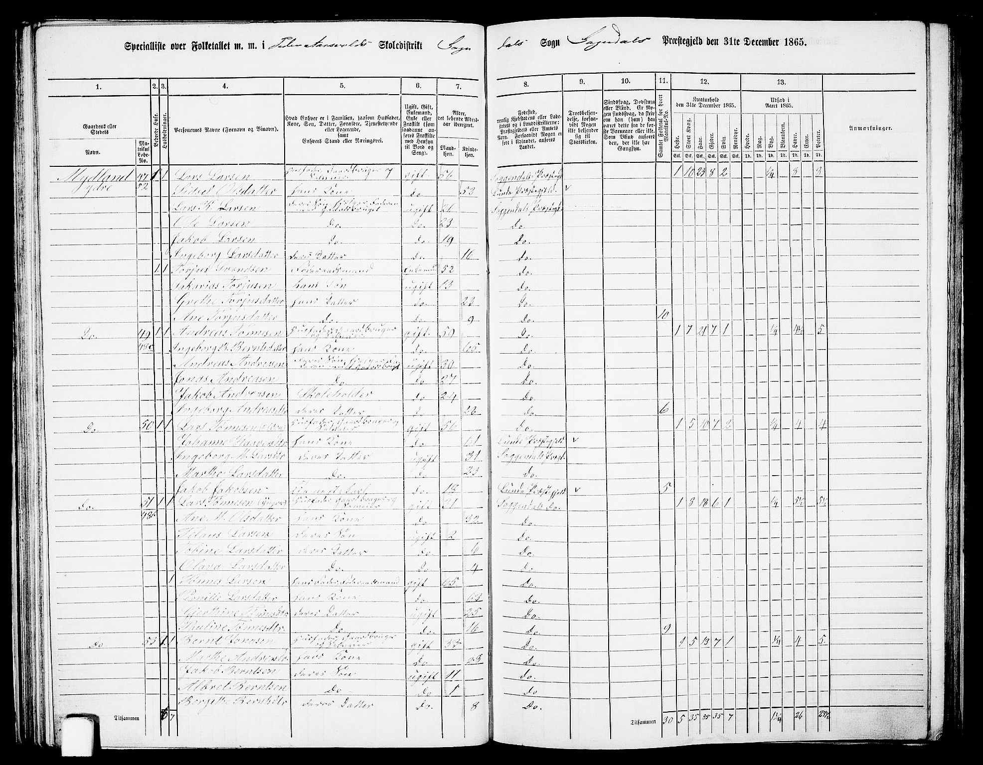 RA, 1865 census for Sokndal, 1865, p. 58