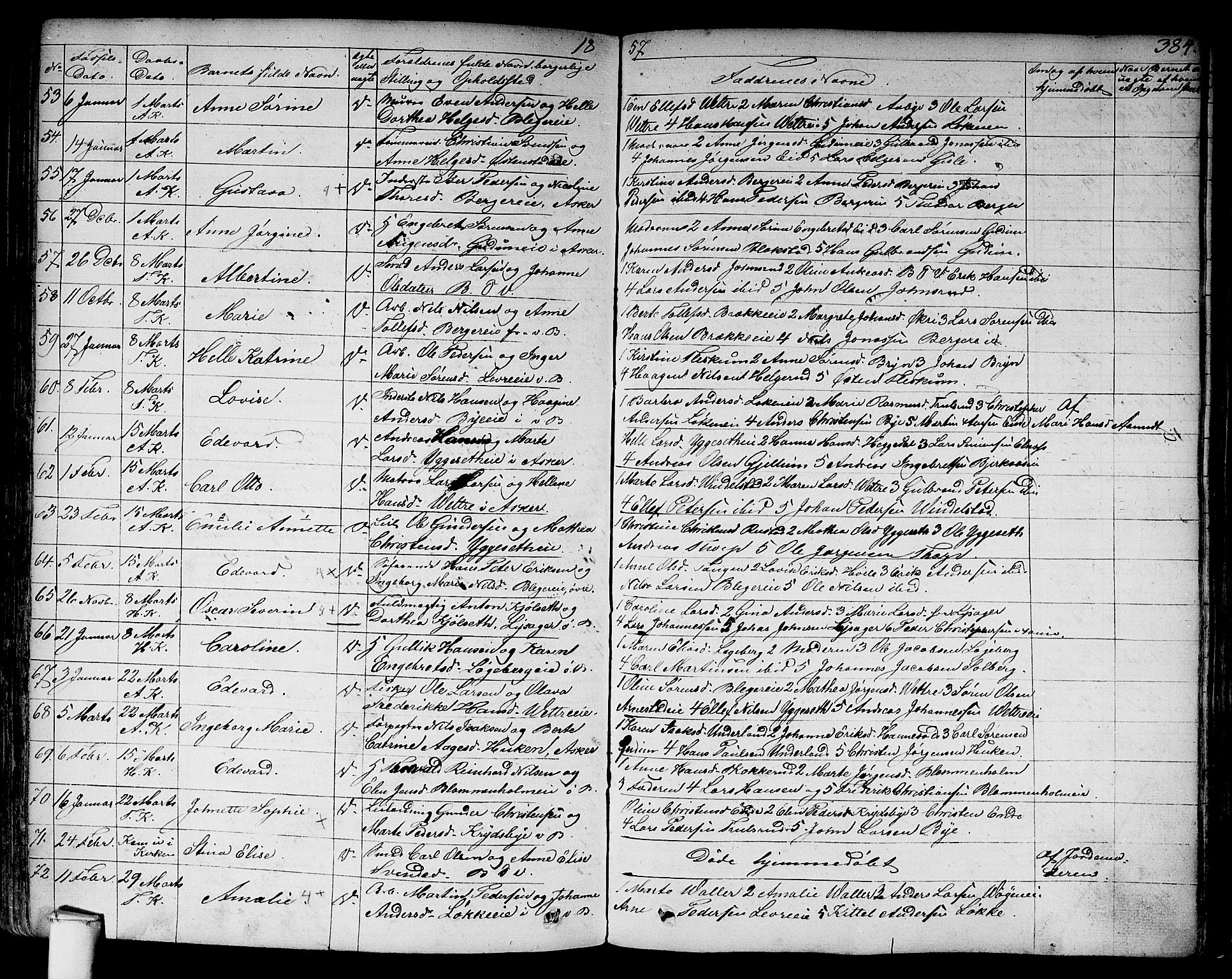 Asker prestekontor Kirkebøker, AV/SAO-A-10256a/F/Fa/L0007: Parish register (official) no. I 7, 1825-1864, p. 384