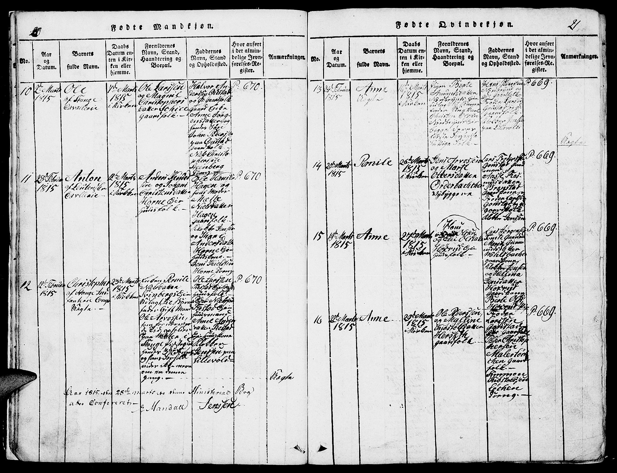 Romedal prestekontor, AV/SAH-PREST-004/L/L0005: Parish register (copy) no. 5, 1814-1829, p. 20-21