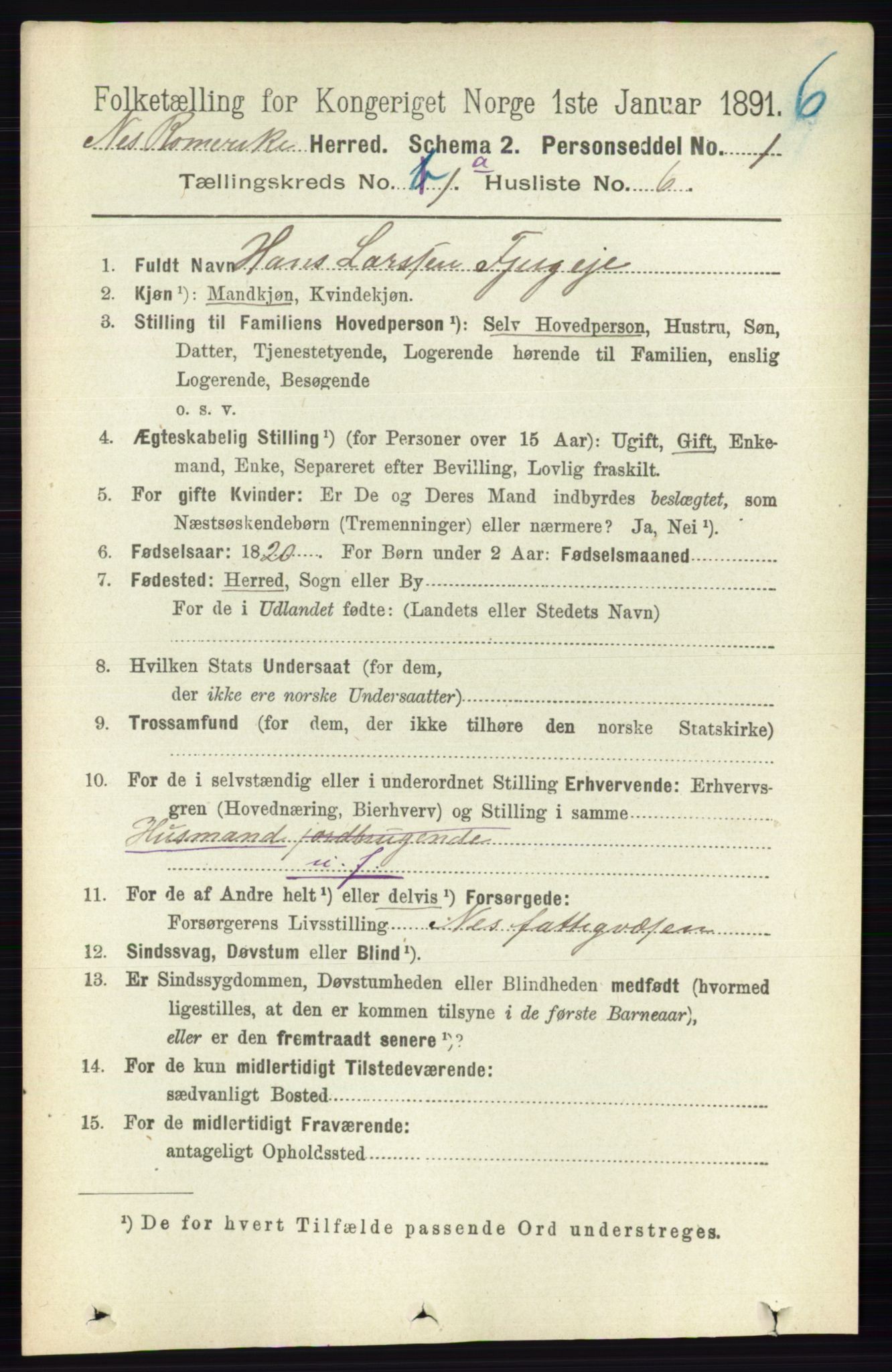RA, 1891 census for 0236 Nes, 1891, p. 151