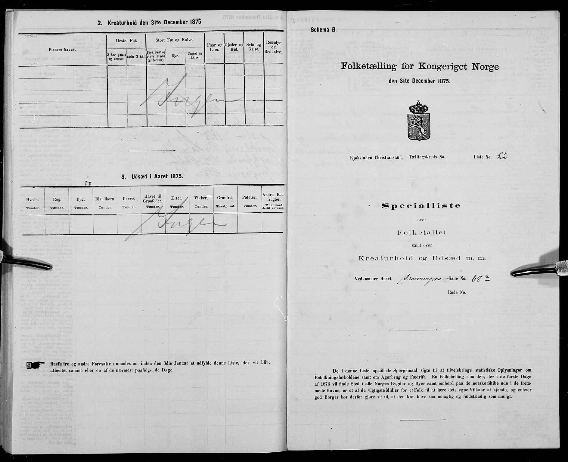 SAK, 1875 census for 1001P Kristiansand, 1875, p. 288