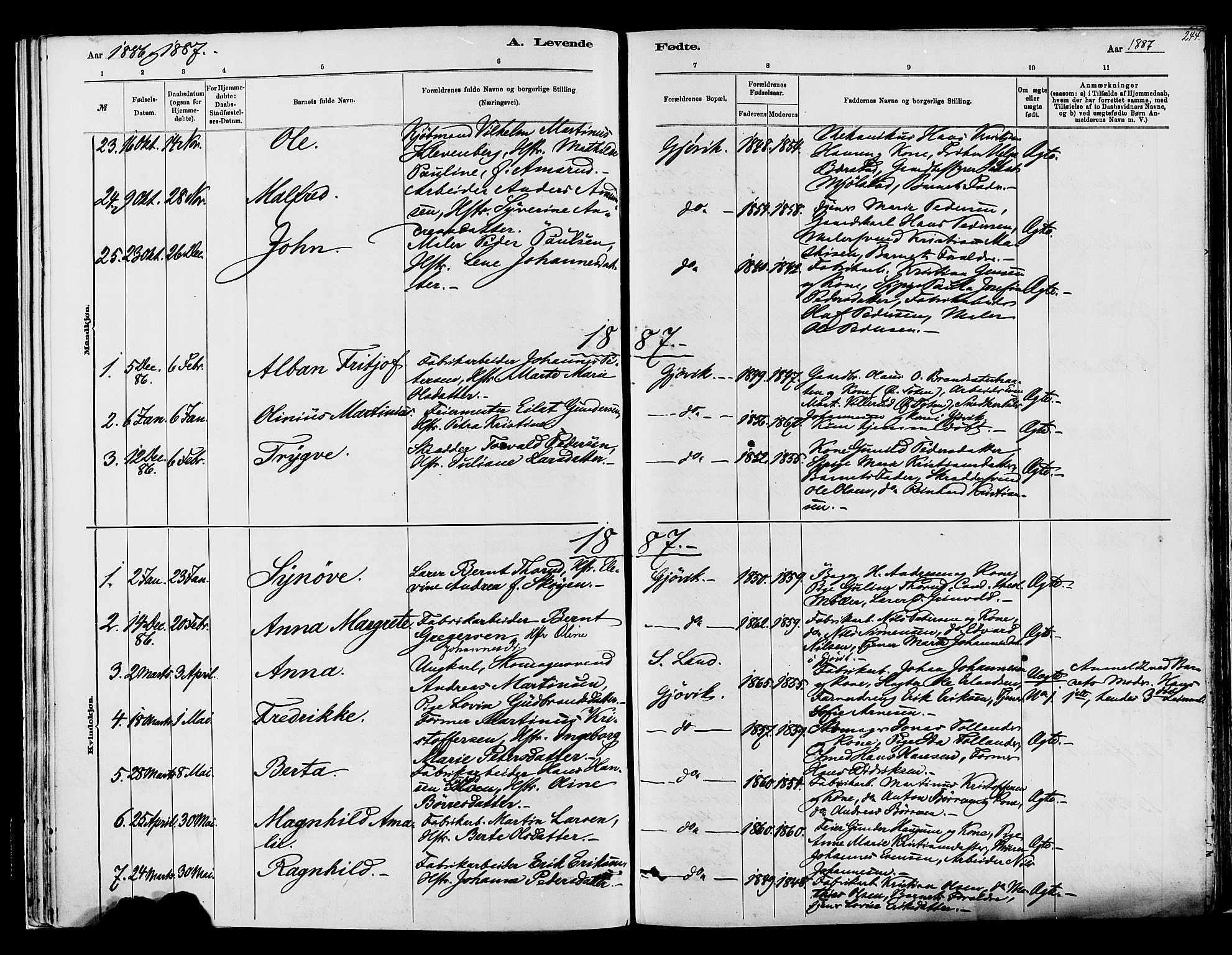 Vardal prestekontor, SAH/PREST-100/H/Ha/Haa/L0008: Parish register (official) no. 8, 1878-1890, p. 244