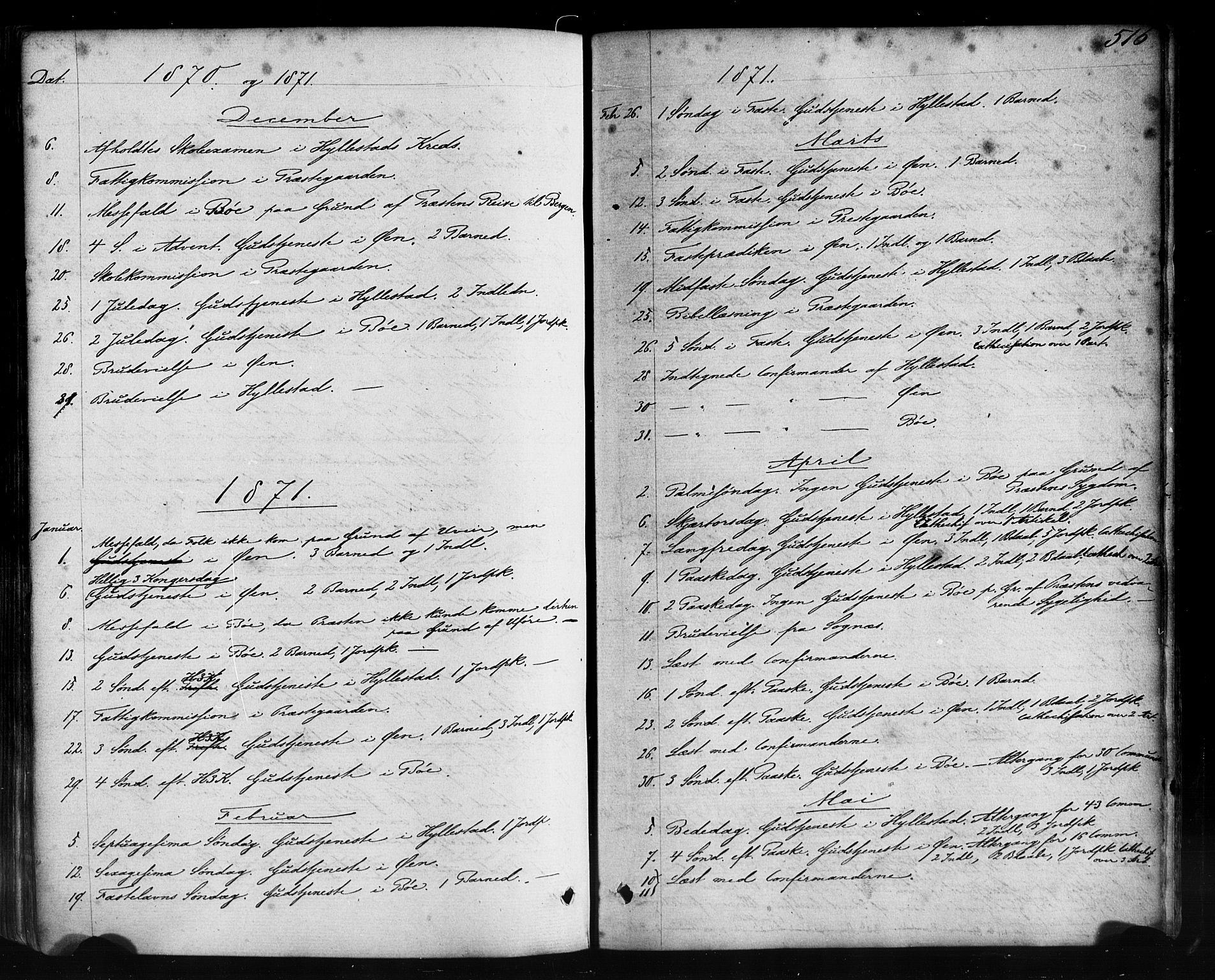 Hyllestad sokneprestembete, SAB/A-80401: Parish register (official) no. A 1, 1861-1886, p. 516