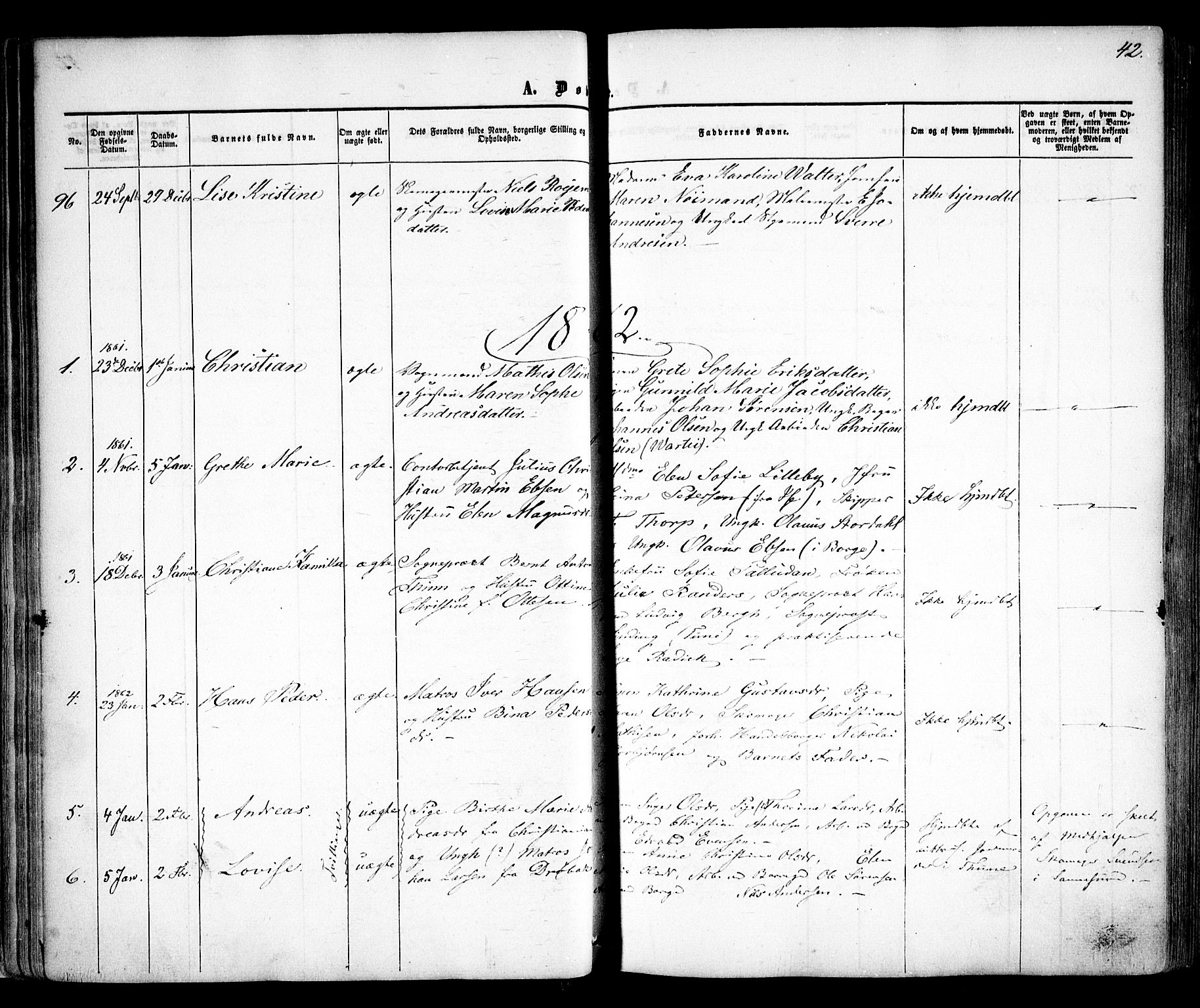 Sarpsborg prestekontor Kirkebøker, AV/SAO-A-2006/F/Fa/L0001: Parish register (official) no. 1, 1859-1868, p. 42