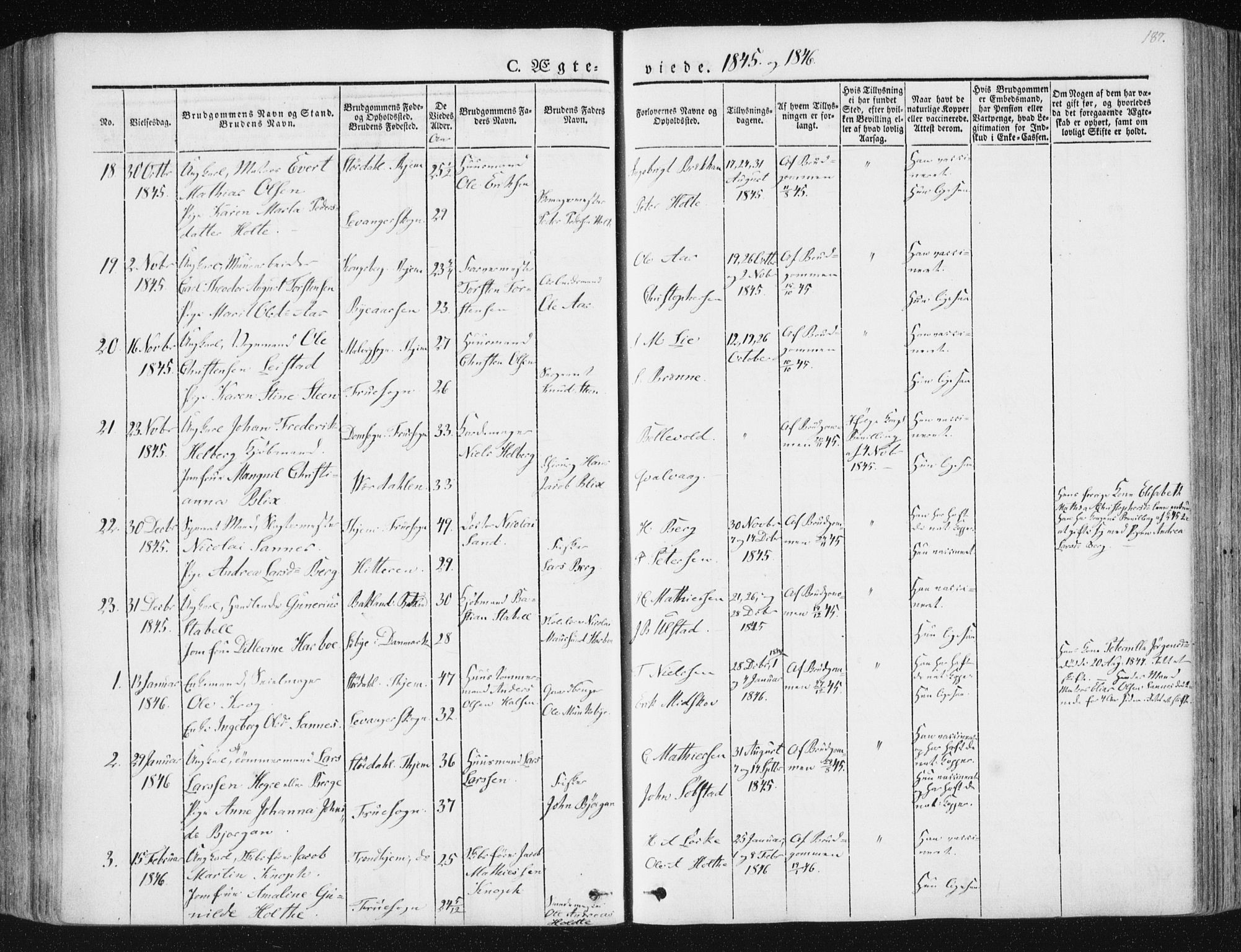 Ministerialprotokoller, klokkerbøker og fødselsregistre - Sør-Trøndelag, SAT/A-1456/602/L0110: Parish register (official) no. 602A08, 1840-1854, p. 187