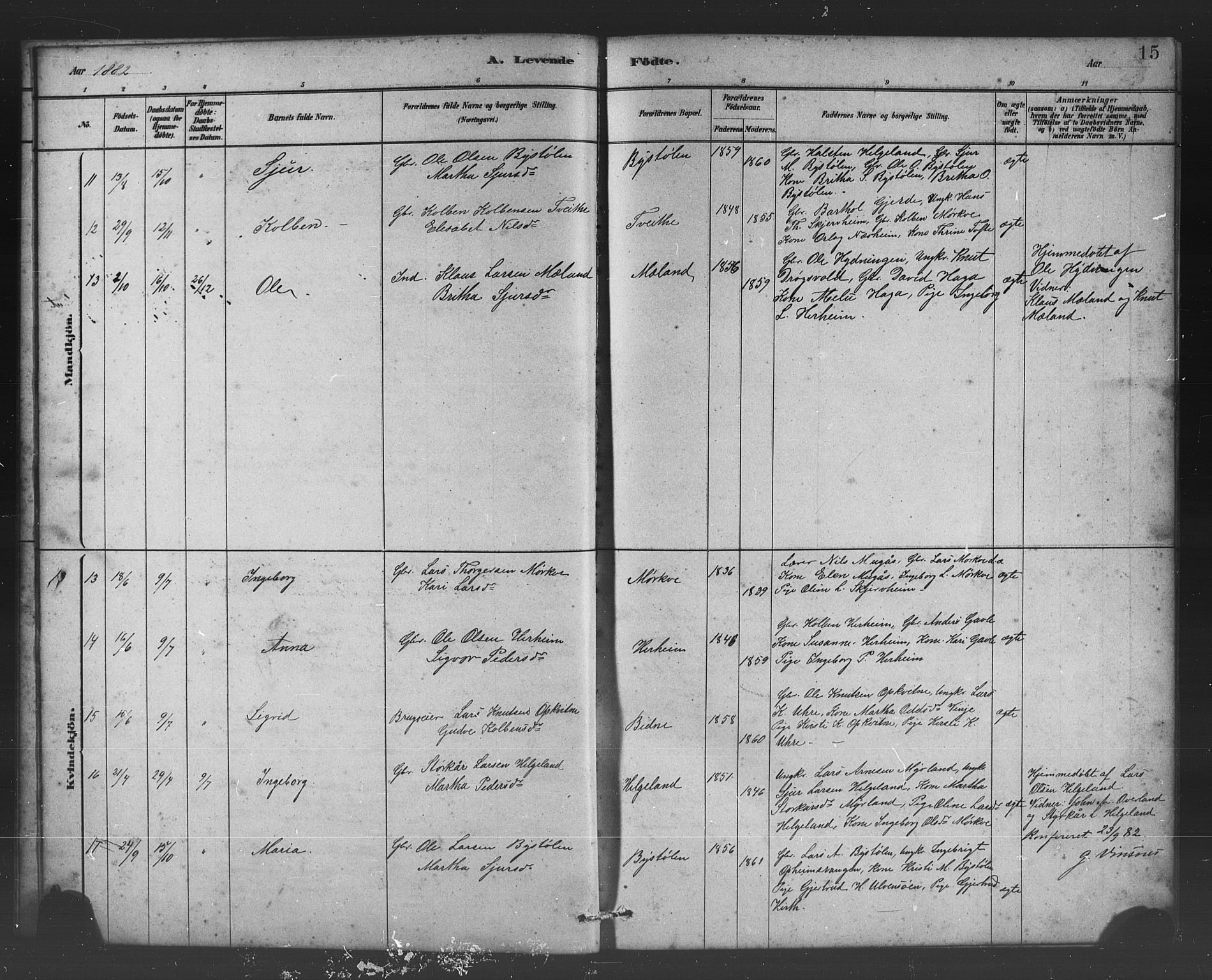 Vossestrand Sokneprestembete, AV/SAB-A-79101/H/Hab: Parish register (copy) no. B 3, 1880-1907, p. 15