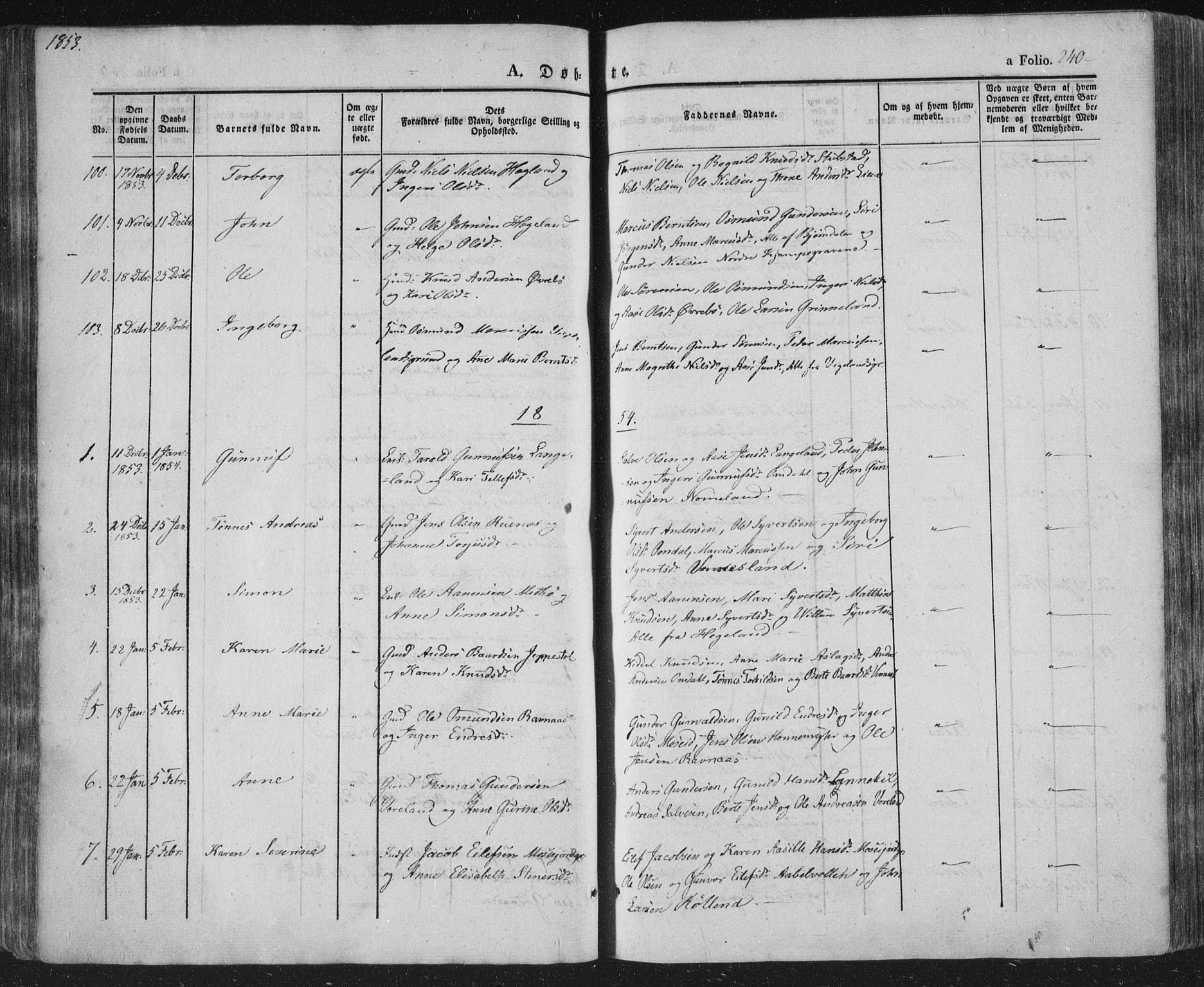 Vennesla sokneprestkontor, AV/SAK-1111-0045/Fa/Fac/L0004: Parish register (official) no. A 4, 1834-1855, p. 240