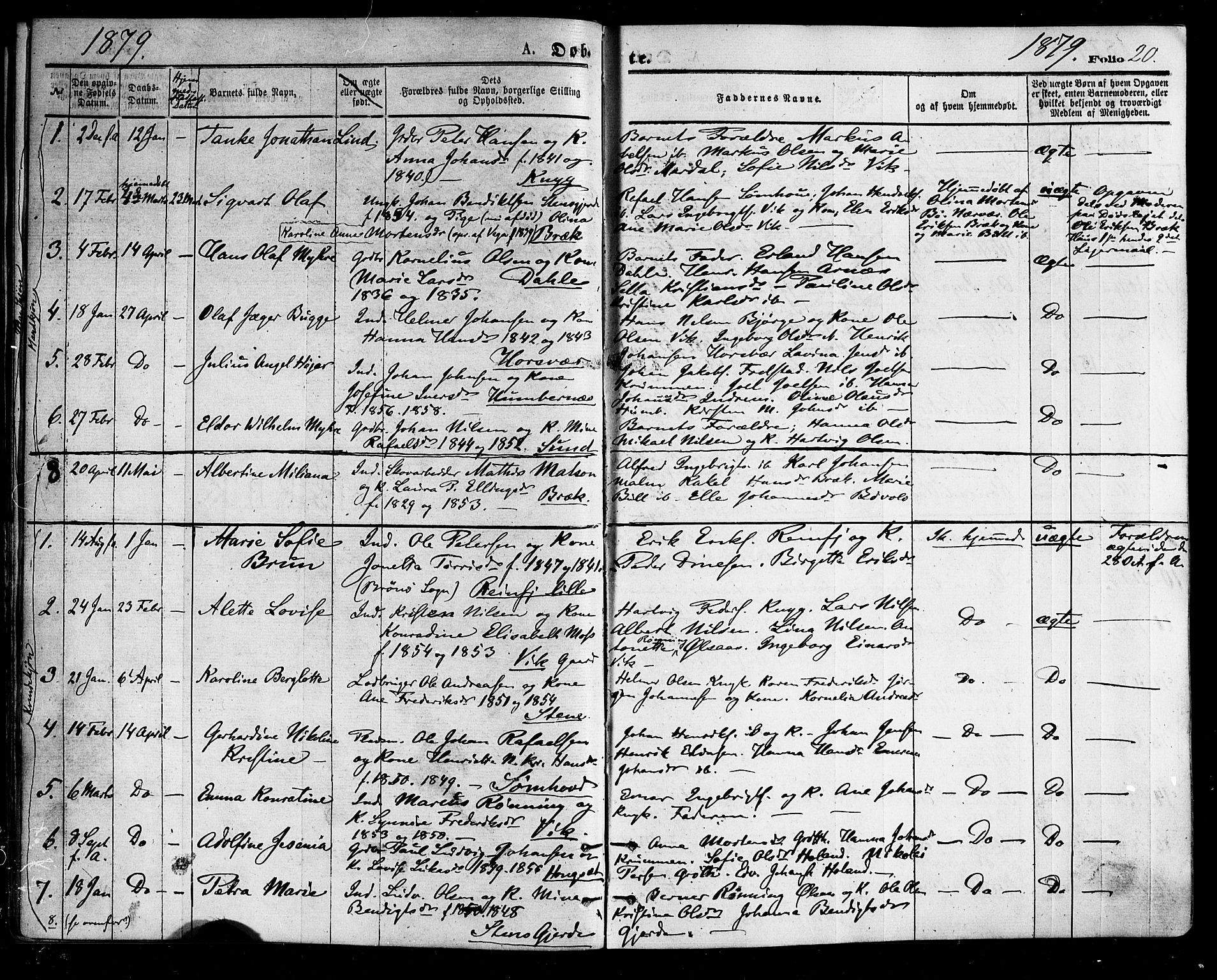 Ministerialprotokoller, klokkerbøker og fødselsregistre - Nordland, SAT/A-1459/812/L0177: Parish register (official) no. 812A06, 1875-1885, p. 20