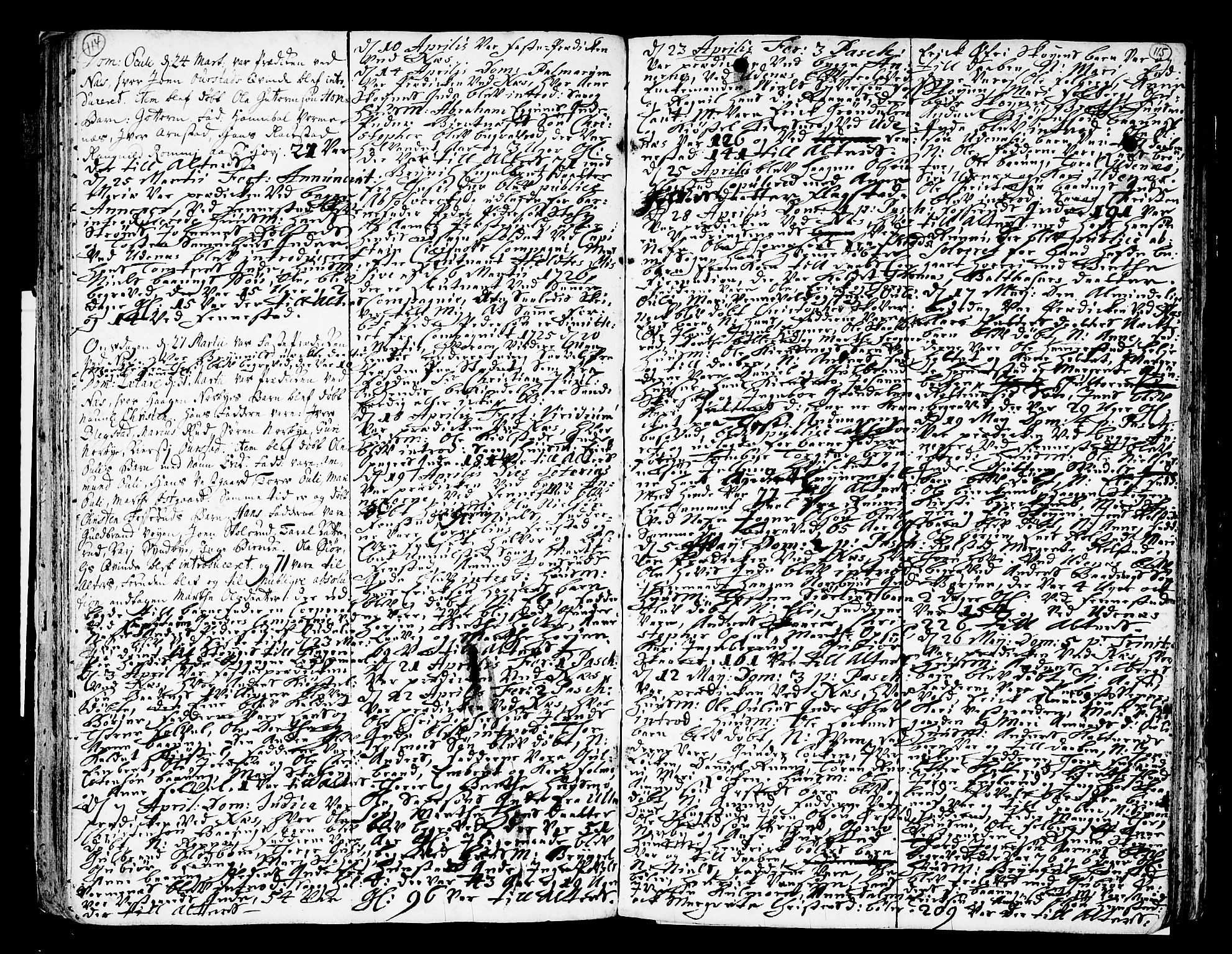 Nes prestekontor Kirkebøker, AV/SAO-A-10410/F/Fa/L0002: Parish register (official) no. I 2, 1717-1734, p. 114-115