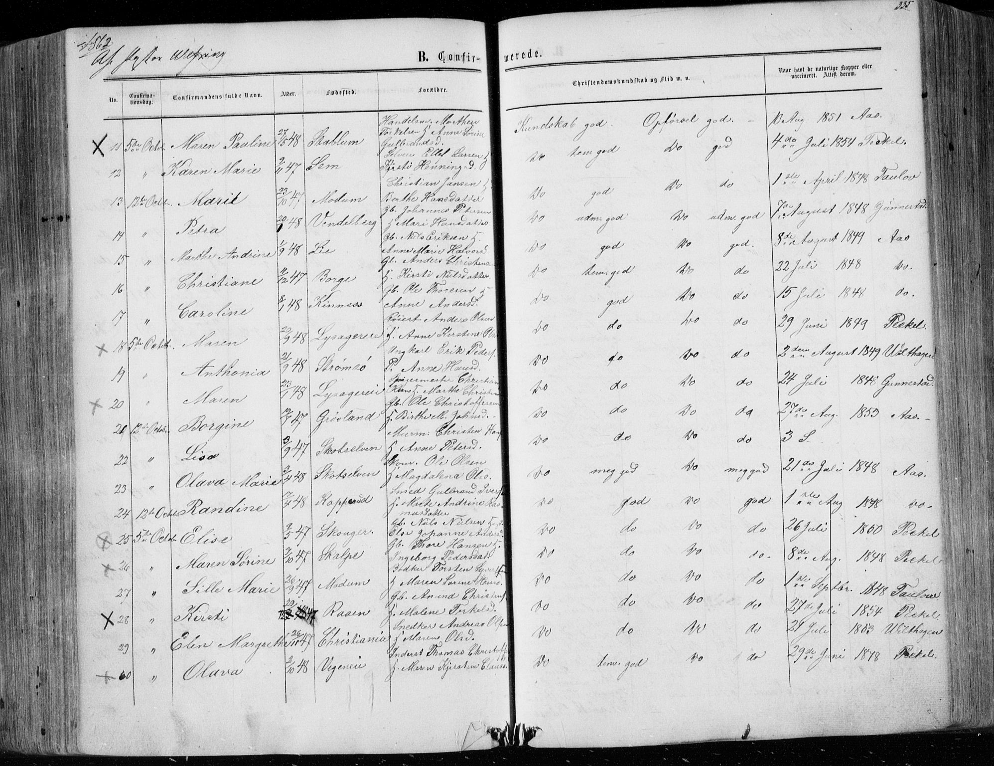 Eiker kirkebøker, AV/SAKO-A-4/F/Fa/L0016: Parish register (official) no. I 16, 1860-1868, p. 335