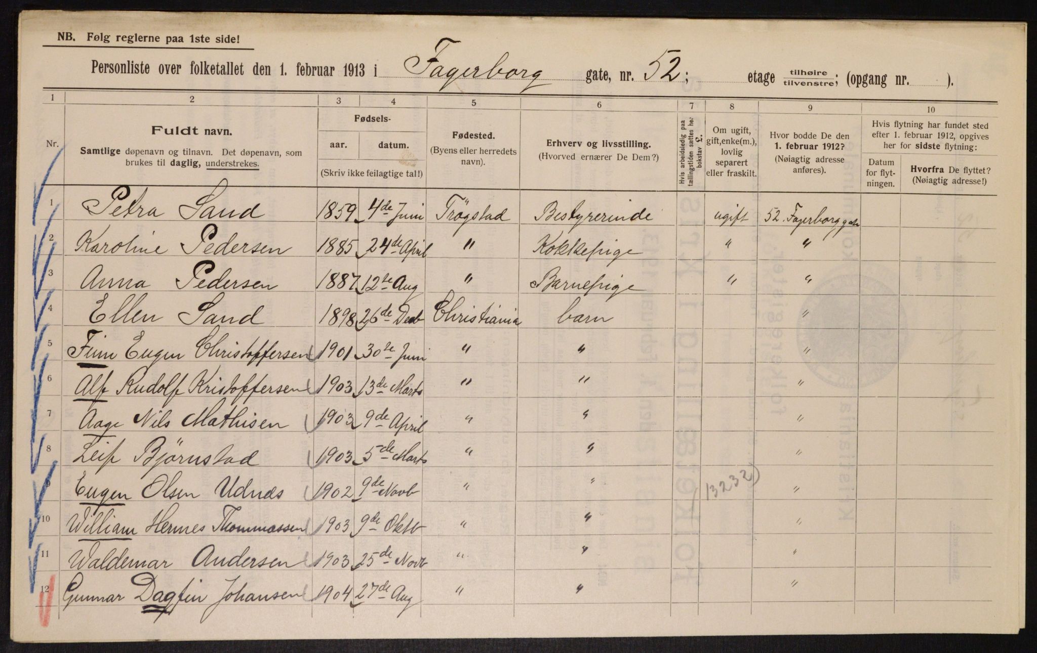 OBA, Municipal Census 1913 for Kristiania, 1913, p. 23188