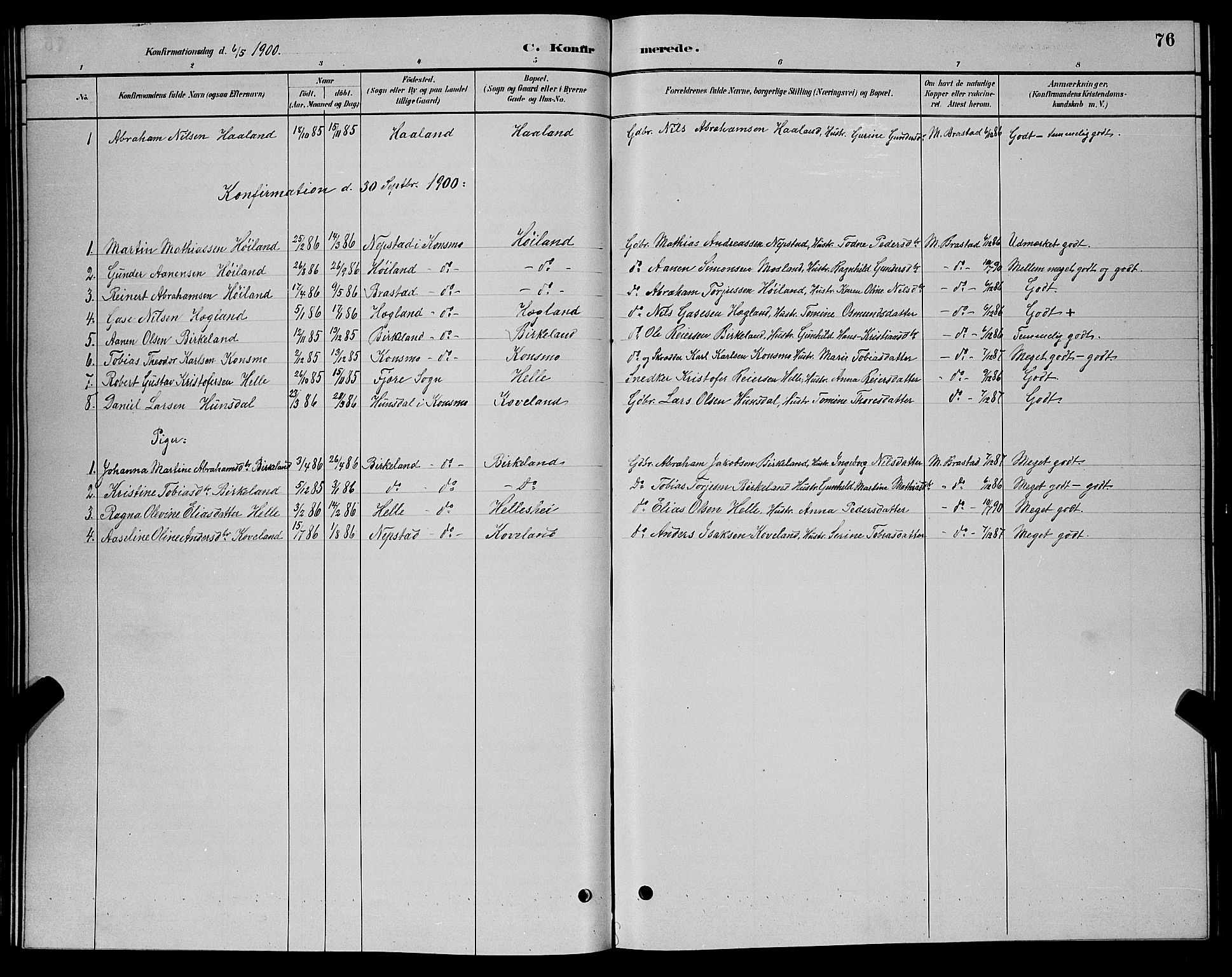 Nord-Audnedal sokneprestkontor, AV/SAK-1111-0032/F/Fb/Fba/L0003: Parish register (copy) no. B 3, 1881-1900, p. 76