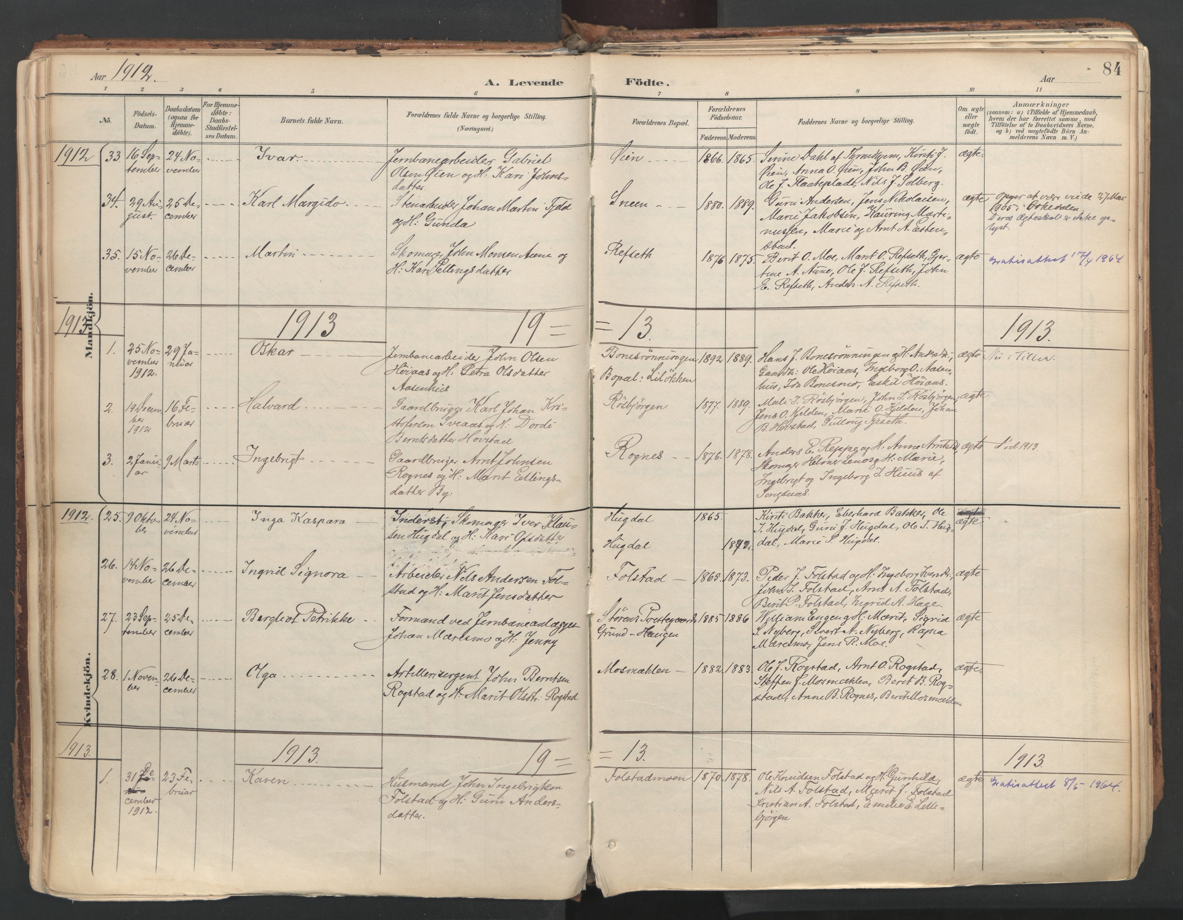 Ministerialprotokoller, klokkerbøker og fødselsregistre - Sør-Trøndelag, SAT/A-1456/687/L1004: Parish register (official) no. 687A10, 1891-1923, p. 84
