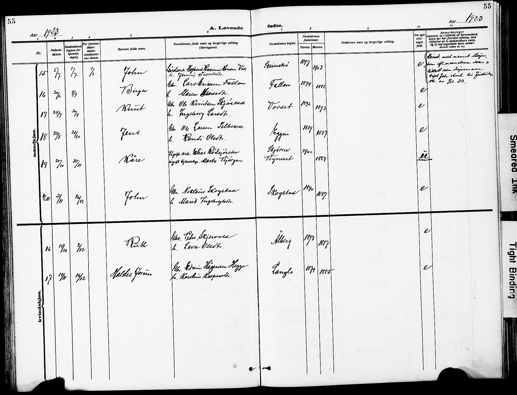 Ministerialprotokoller, klokkerbøker og fødselsregistre - Sør-Trøndelag, SAT/A-1456/612/L0388: Parish register (copy) no. 612C04, 1909-1929, p. 55