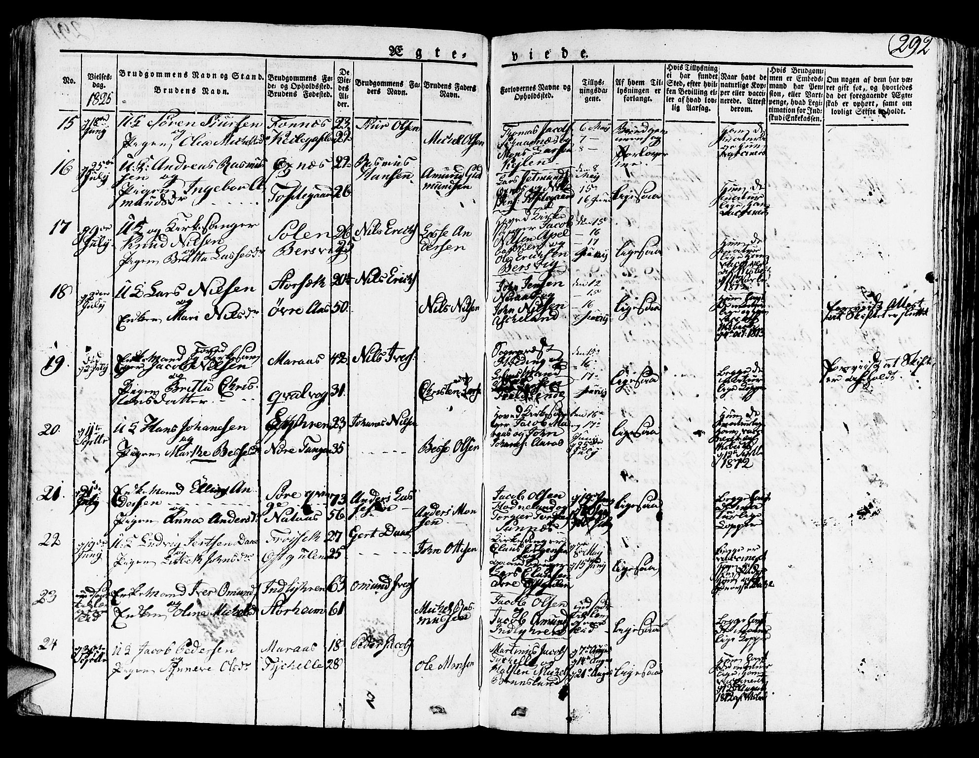 Lindås Sokneprestembete, SAB/A-76701/H/Haa: Parish register (official) no. A 8, 1823-1836, p. 292