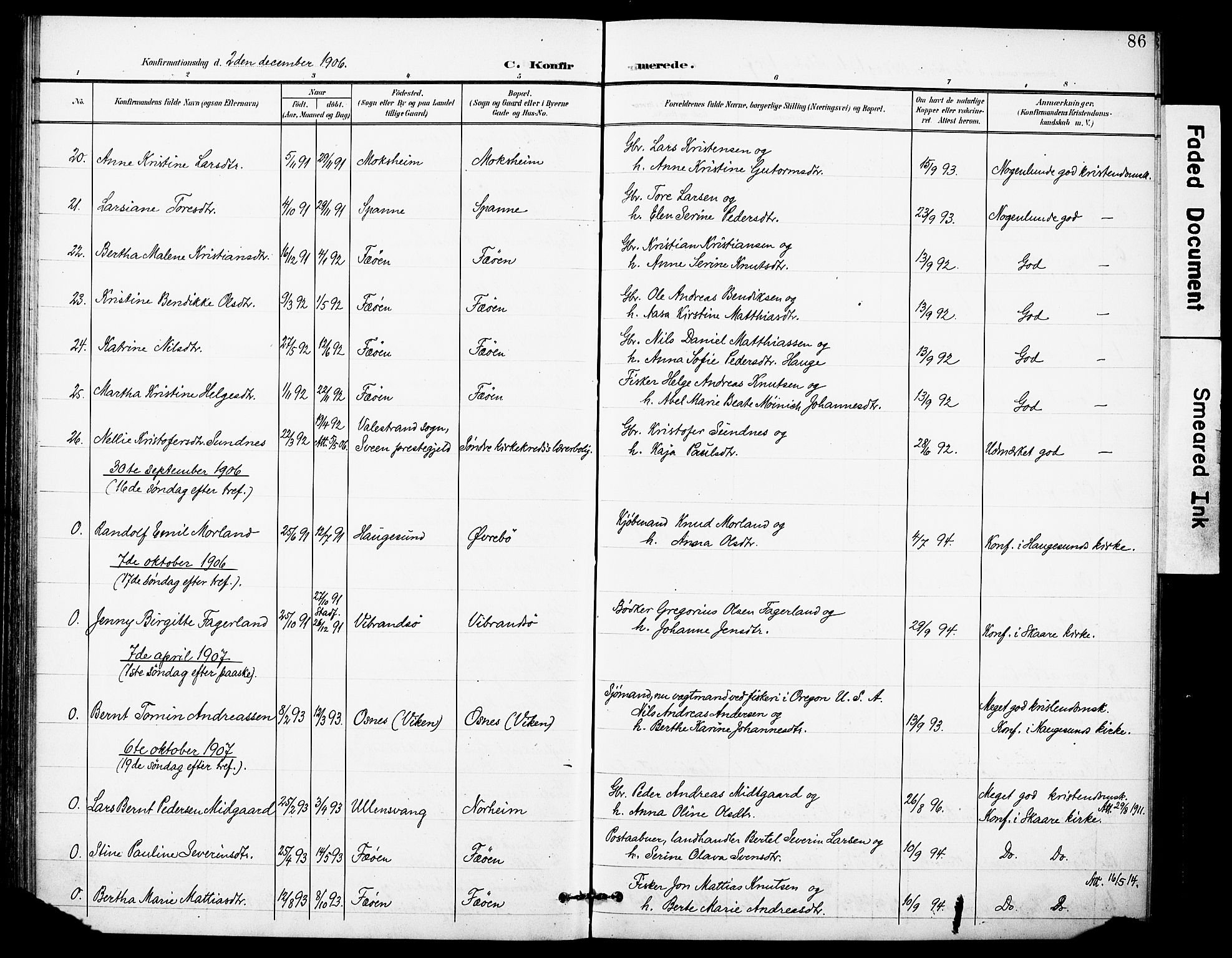 Torvastad sokneprestkontor, SAST/A -101857/H/Ha/Haa/L0017: Parish register (official) no. A 16, 1899-1911, p. 86