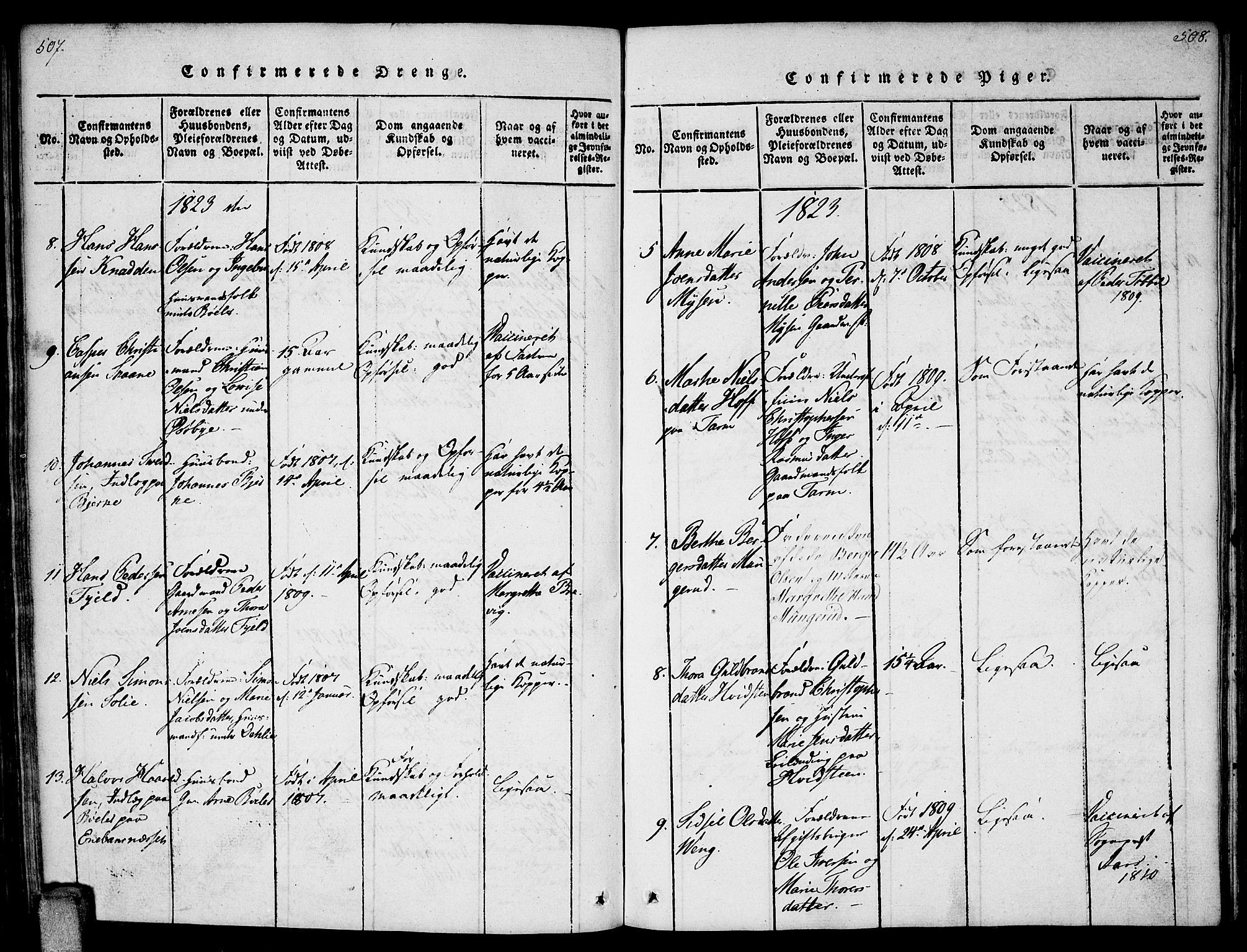 Enebakk prestekontor Kirkebøker, AV/SAO-A-10171c/F/Fa/L0006: Parish register (official) no. I 6, 1815-1832, p. 507-508