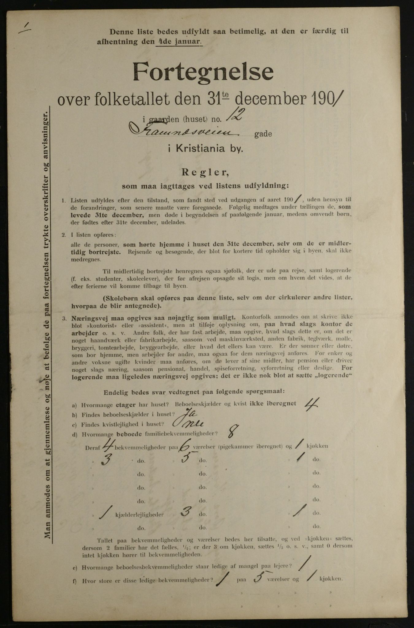 OBA, Municipal Census 1901 for Kristiania, 1901, p. 4115