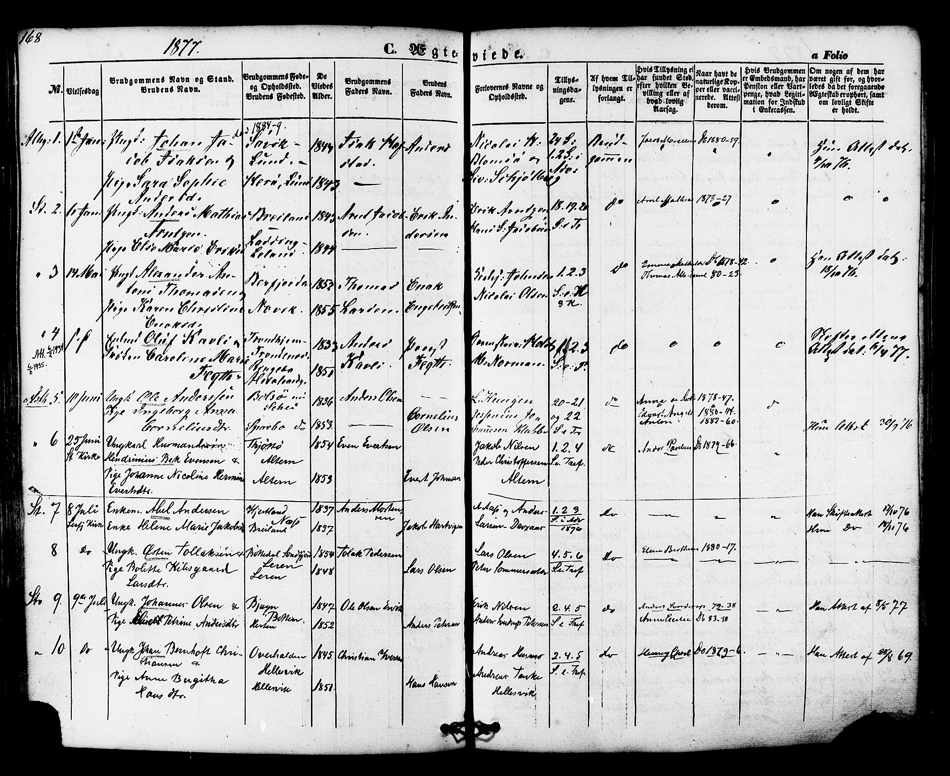 Ministerialprotokoller, klokkerbøker og fødselsregistre - Nordland, AV/SAT-A-1459/830/L0448: Parish register (official) no. 830A12, 1855-1878, p. 168