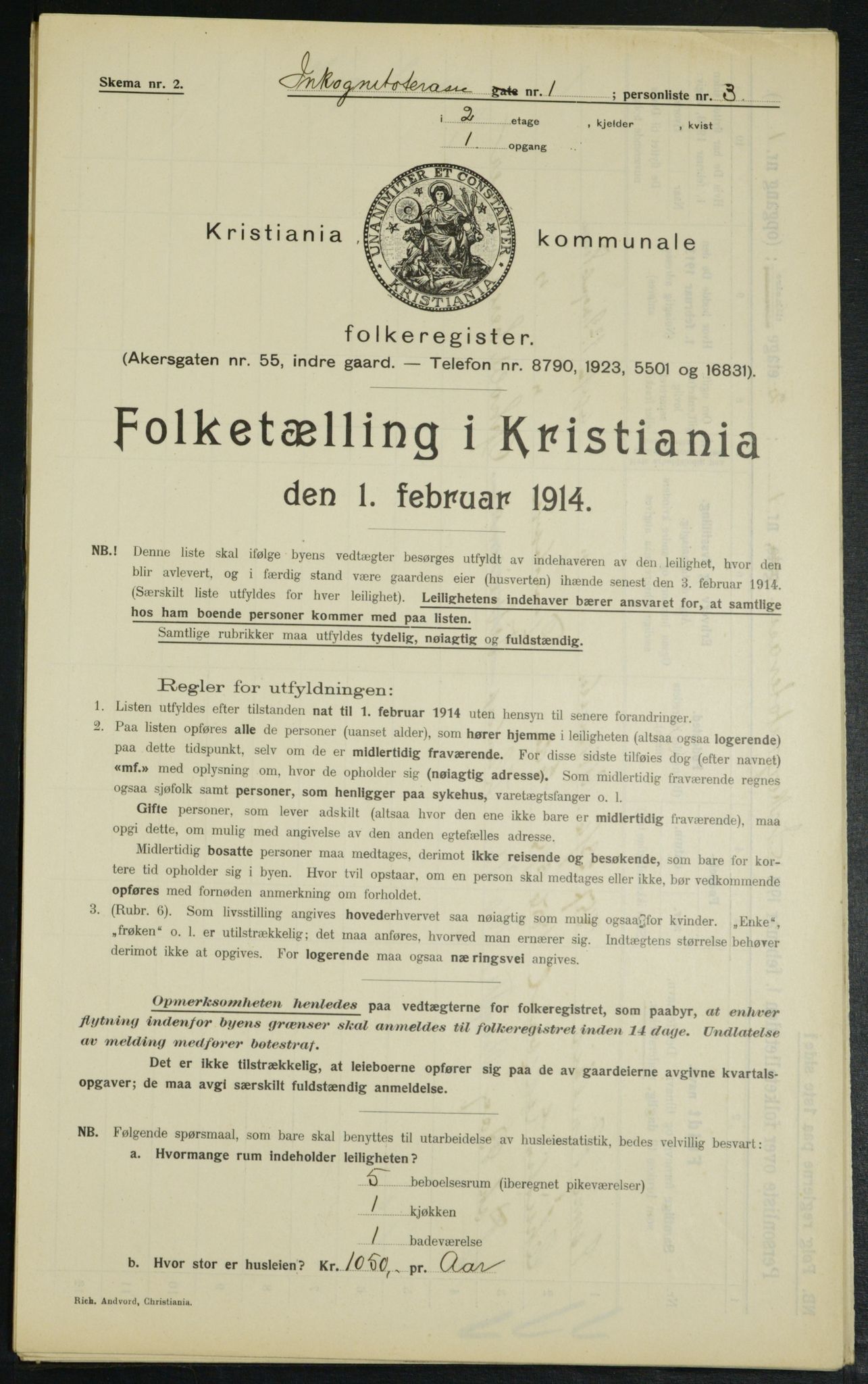 OBA, Municipal Census 1914 for Kristiania, 1914, p. 44346