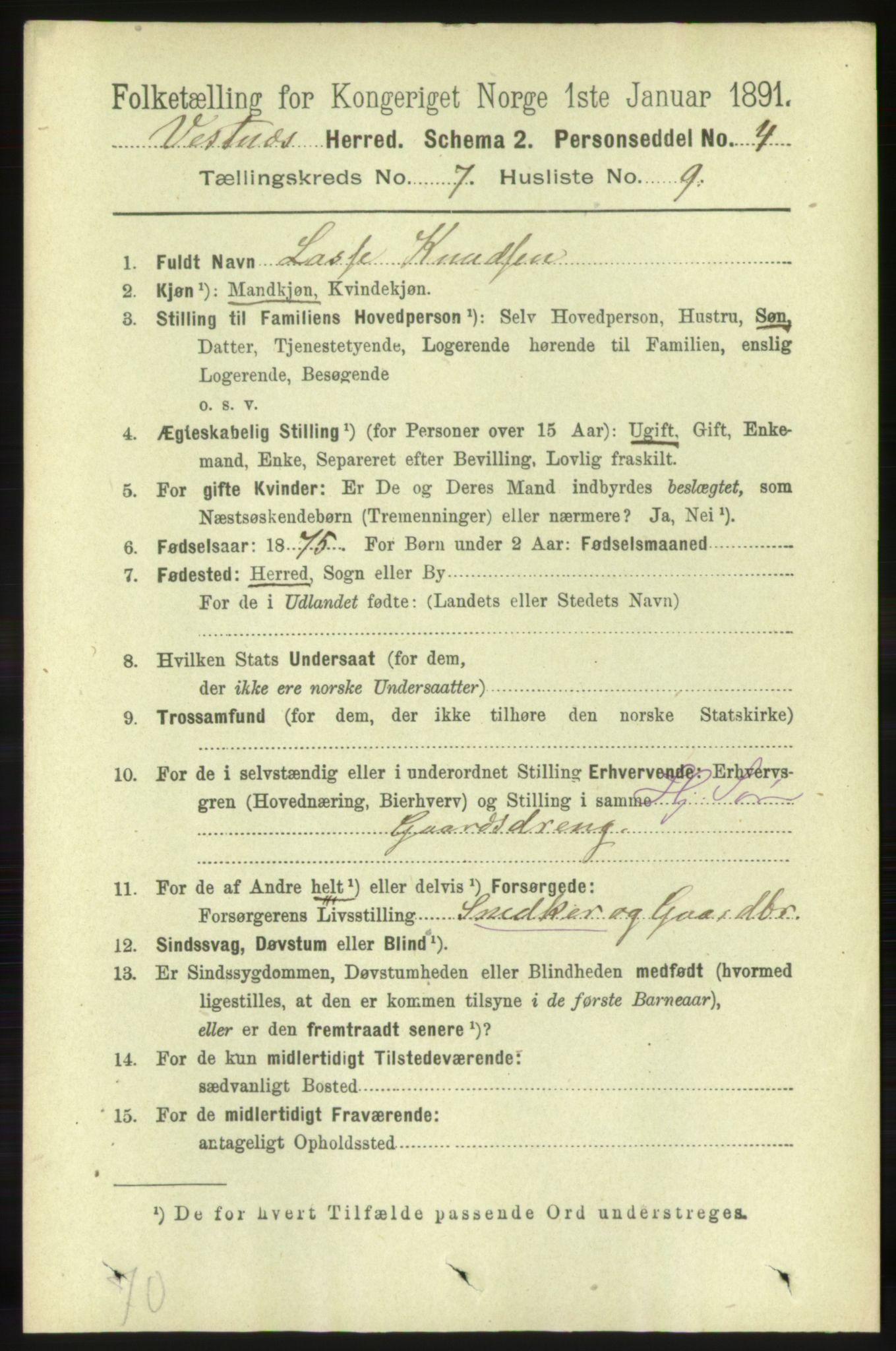 RA, 1891 census for 1535 Vestnes, 1891, p. 2752